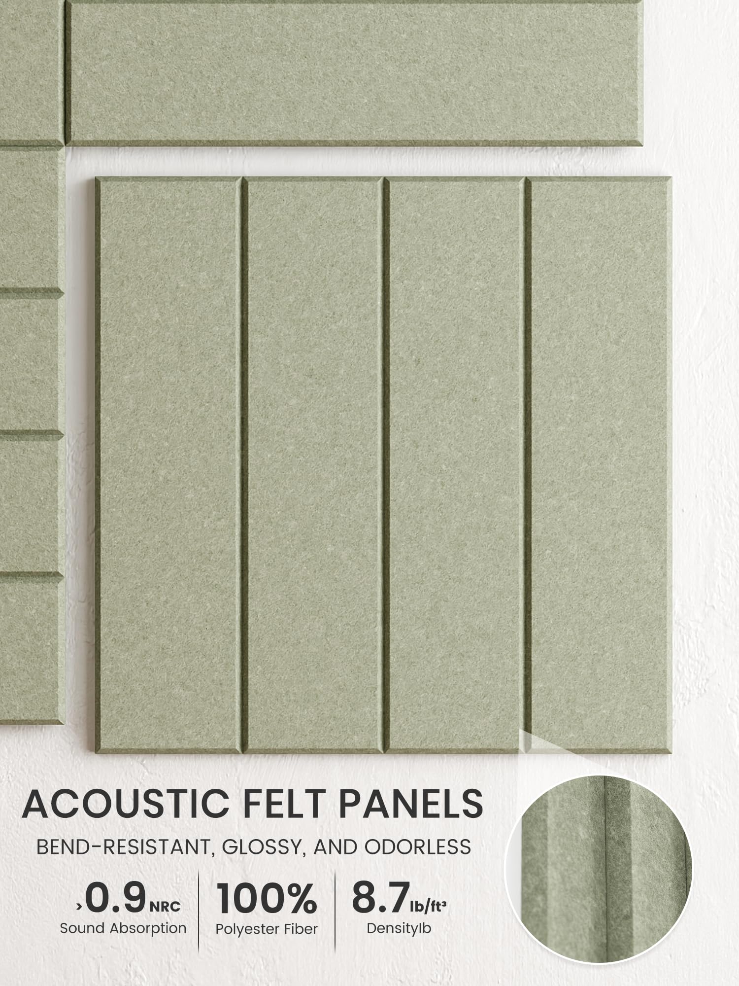 Bumusty Large Cork Board Alternative-36 x 24" Felt Bulletin Board Tiles, with 30 Pushpins, 40 Adhesive Tabs, 6-Pack Slat Wall Paneling, Cork Boards for Office Push Pin Board Felt Board-Sage