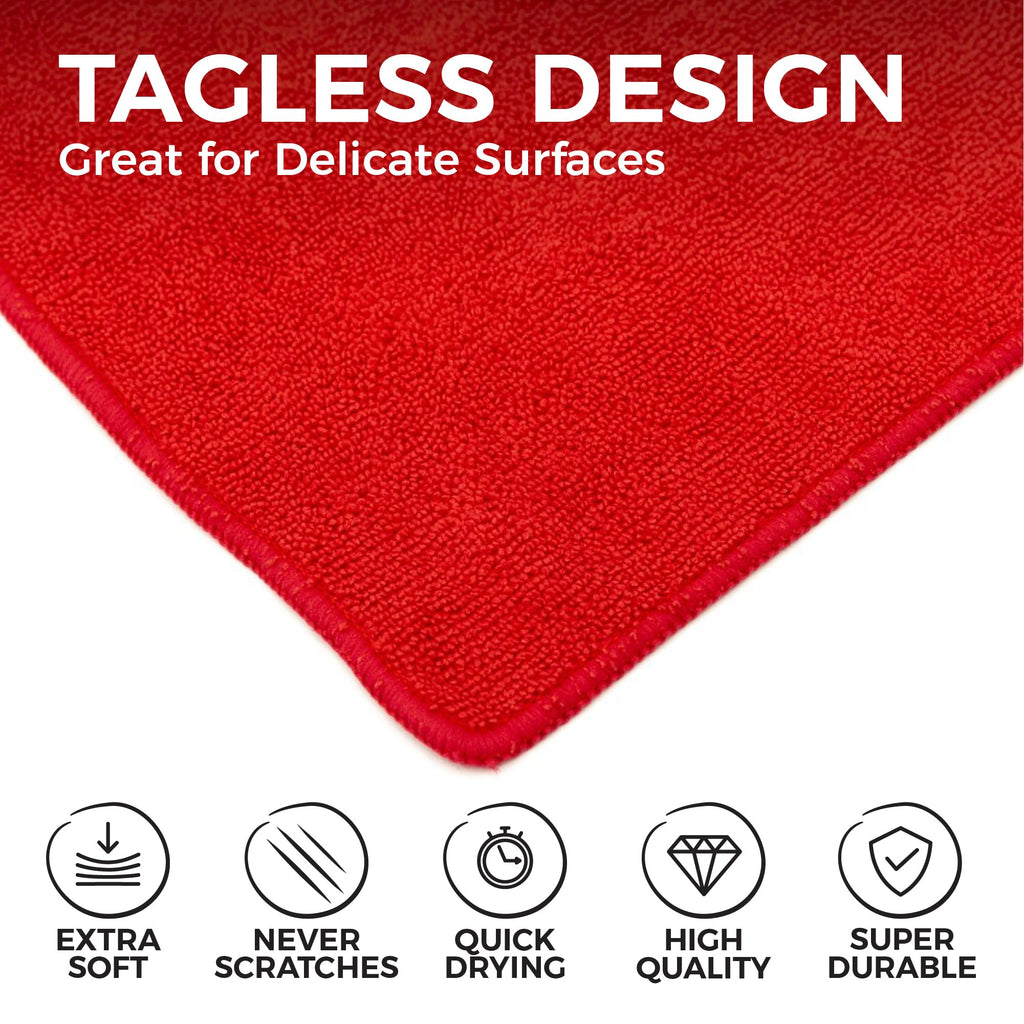 The Rag Company - All-Purpose Microfiber Terry Cleaning Towels - Commercial Grade, Highly Absorbent, Lint-Free, Streak-Free, Kitchens, Bathrooms, Offices, 300gsm, 12in x 12in, Red (12-Pack)