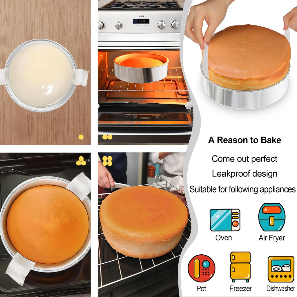 8 Inch Cake Pan Set of 3, Nonstick Circle Round Cake Pans with 100PCS Pre-cut Parchment Papers for Layer Cake, Non-Toxic Stainless Steel Baking Pans Set for Birthday Christmas Wedding, Dishwasher Safe
