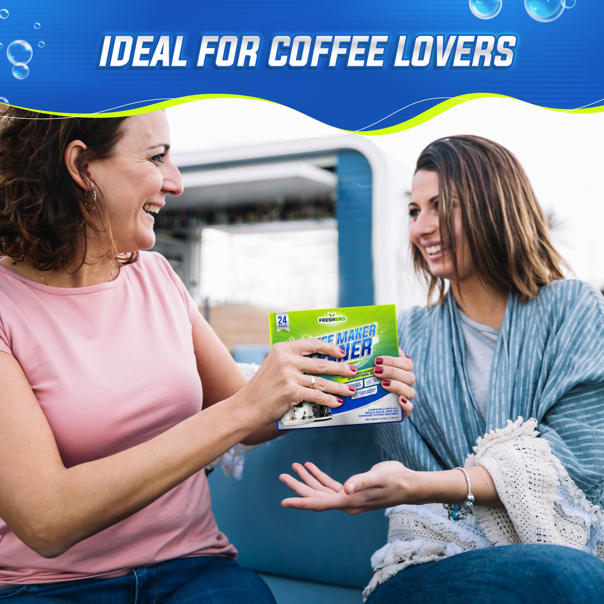 Freshero Coffee Machine Cleaner & Descaler Tablets – 24 Count, Compatible With Keurig, Breville, Ninja, Delonghi, Miele & Espresso Machines, Universal Cleaning Tabs for Coffee Maker Pots (24.0)