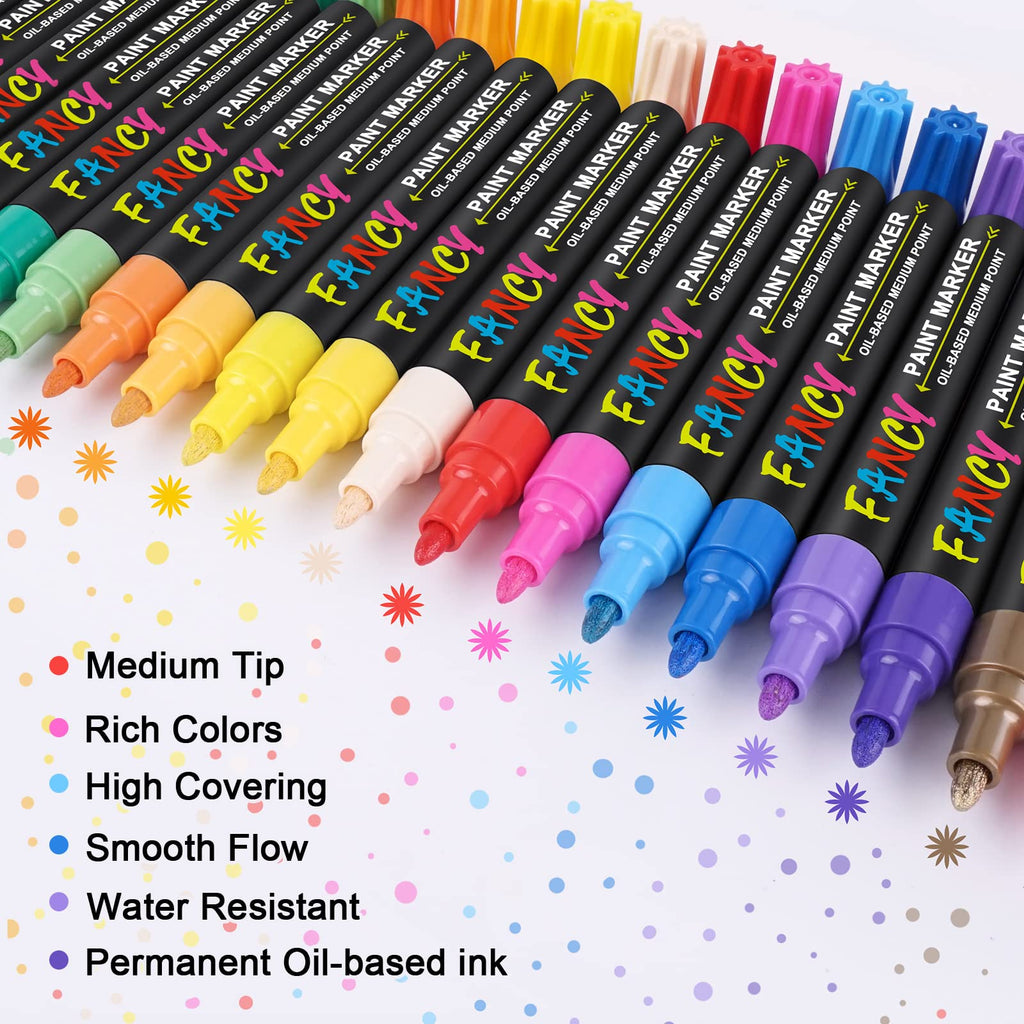 IVSUN Paint Pens Paint Markers, 36 Colors Oil-Based Waterproof Art Marker Pen Set, Never Fade Quick Dry and Permanent, Works on Rocks, Wood, Fabric, Plastic, Canvas, Glass, Mugs, DIY Craft