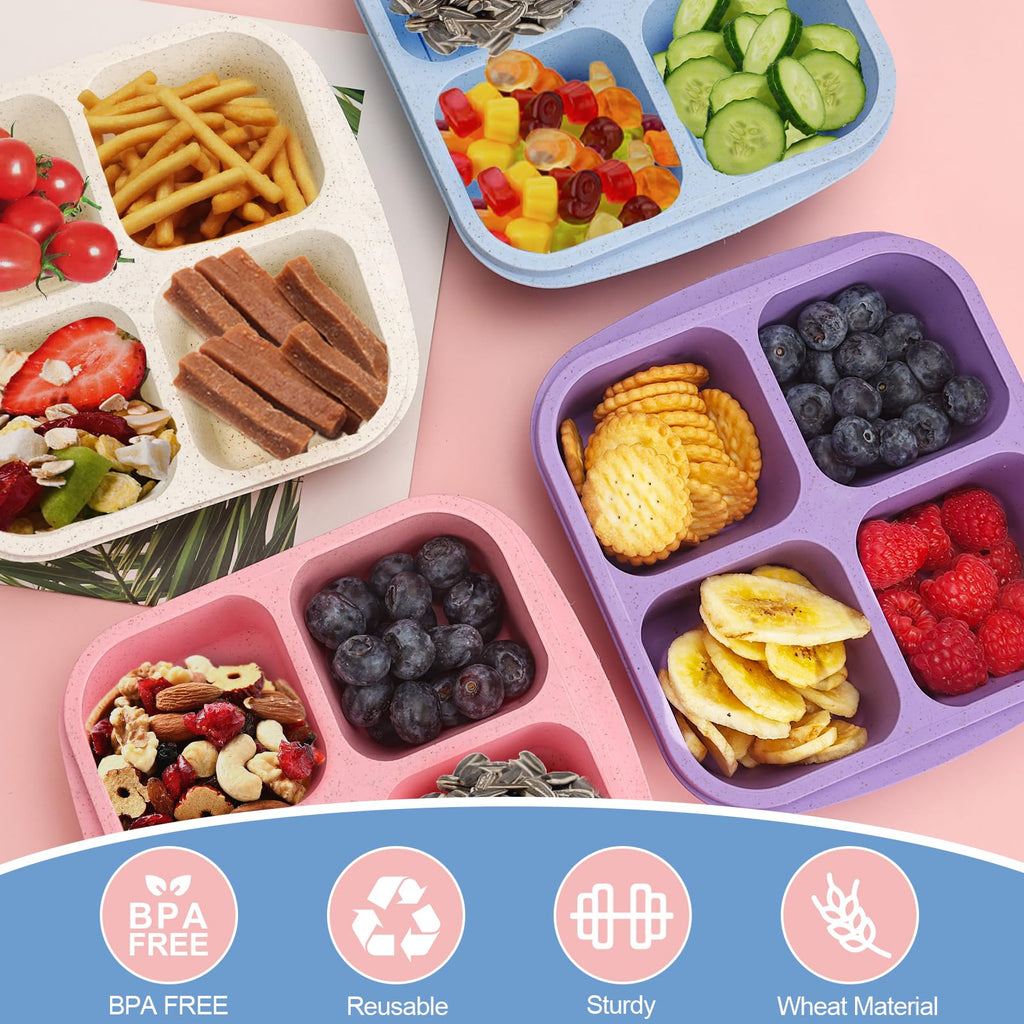 shopwithgreen 10 Pack Bento Box Adult Lunch Box, 4-Compartment Reusable Lunchable Containers with Lids, Wheat Straw Meal Prep Snack Containers for School, Work, and Travel, BPA-Free