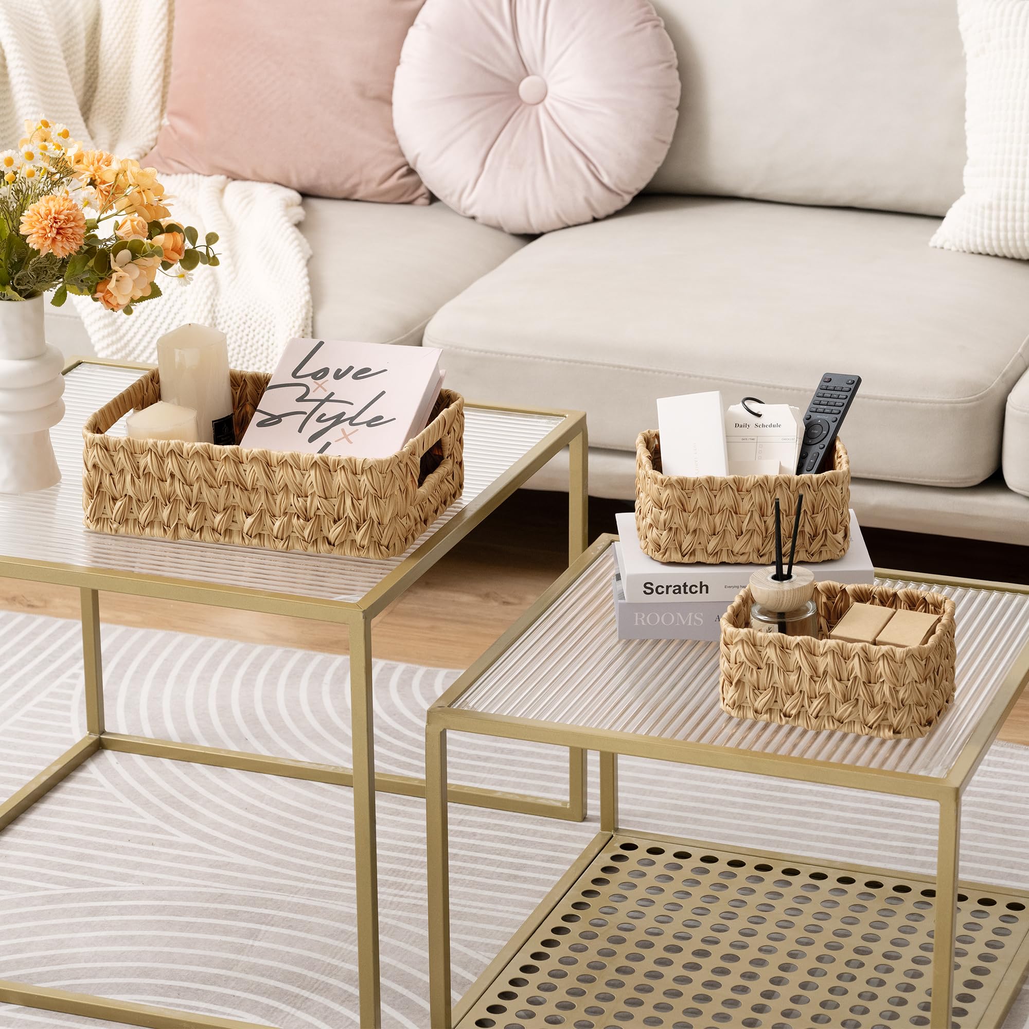 GRANNY SAYS Wicker Storage Baskets for Shelves, Pack of 3 Woven Baskets Storage Organization, 1 Large Wicker Basket and 2 Small Handwoven Baskets for Organizing, Panier Rangement Osier, Nature