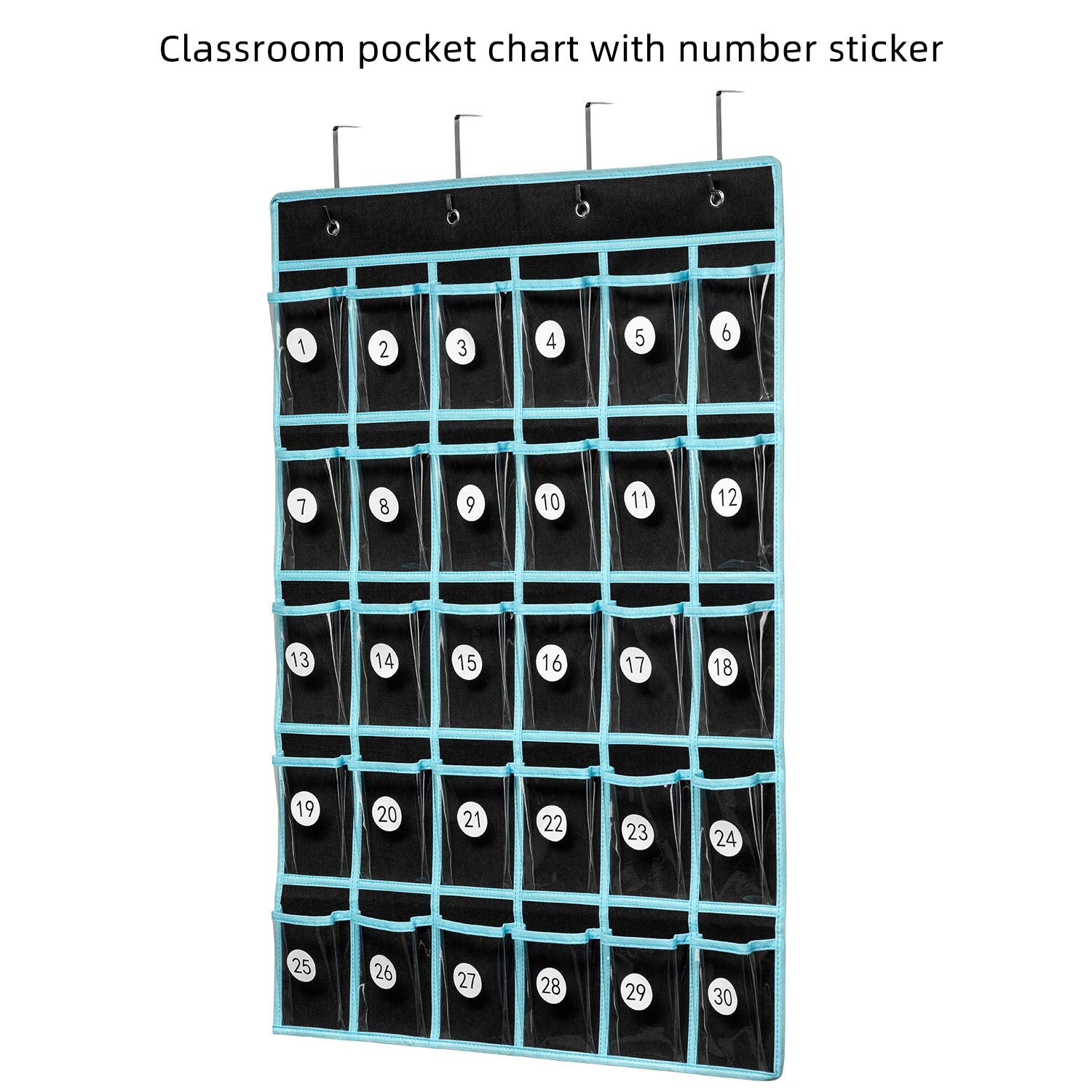 KEEPJOY Classroom Pocket Chart Organizer, Cell Phones Calculator Holder for Classroom Storage, Hanging Wall Door Calculator Phone Caddy for Classroom .(30 Pockets-Black)