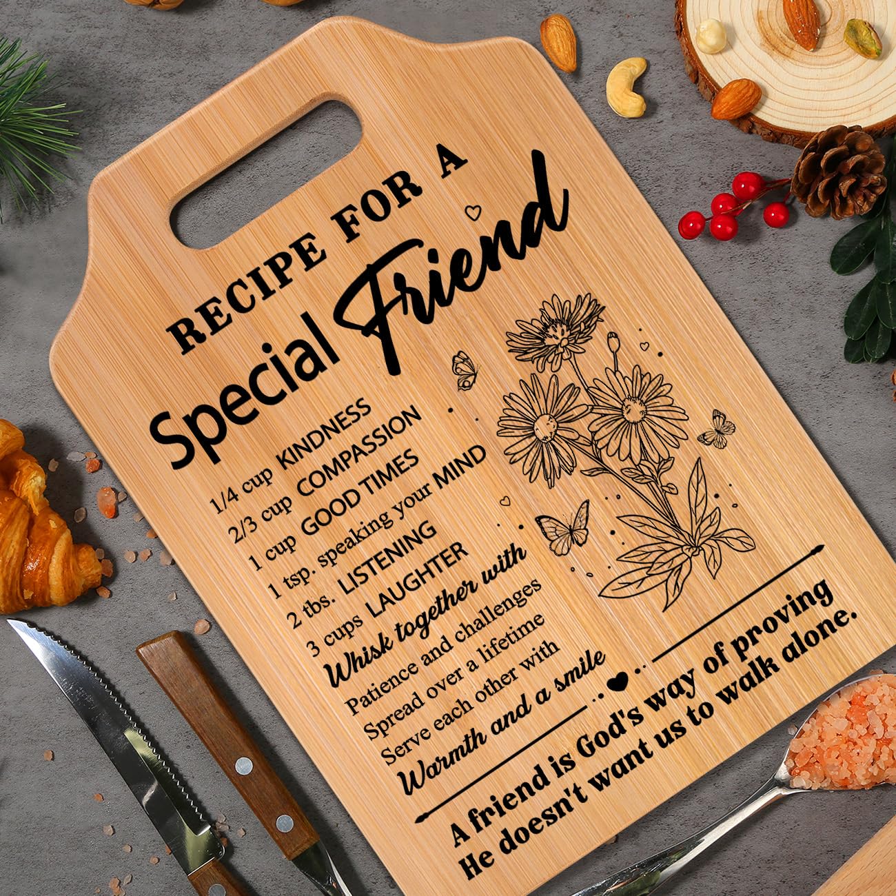 Milcier Friend Gifts for Women, Best Friend Birthday Gifts for Women, Recipe Cutting Board for Bestie, BFF, Friendship Christmas Birthday Present for Woman