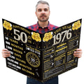Kuxriox Large 50th Birthday Card With Envelope, Black Gold Happy 50th Birthday Giant Guest Book Gifts for Men Women, Giant Fifty Bday Card Gifts Party Supplies, The Year 1976 Jumbo 50 Bday Card