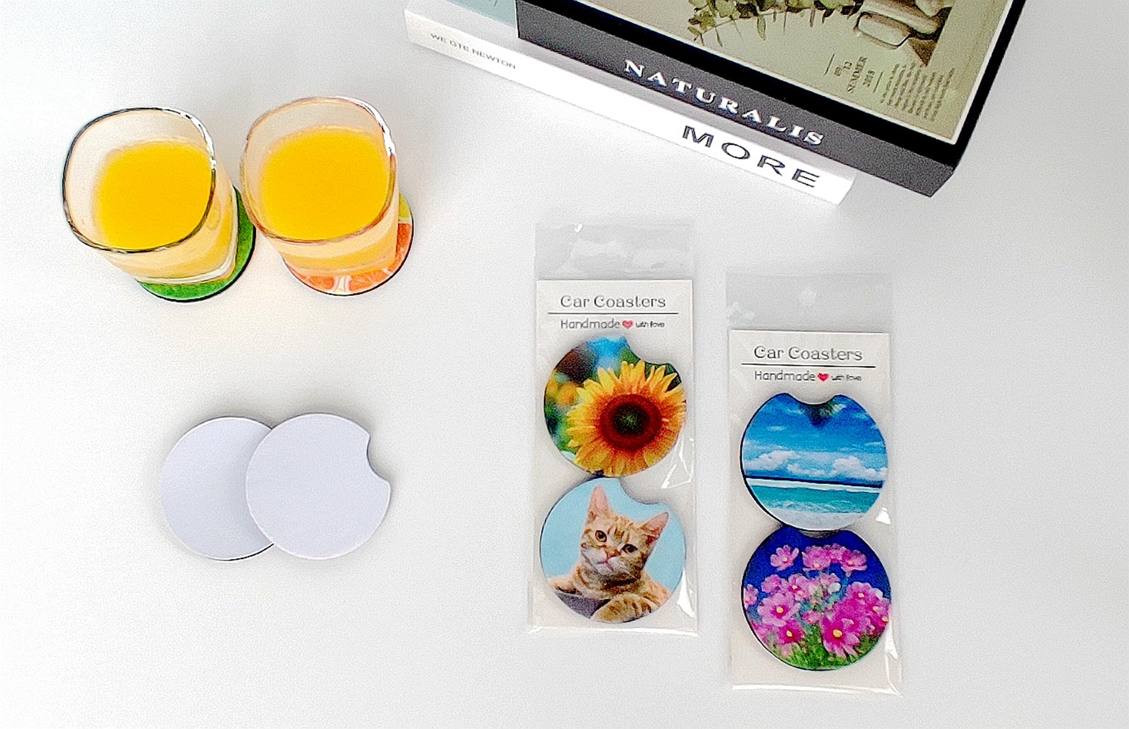 160PCS Sublimation Coasters Blanks, Round Car Coasters Sublimation Blanks Set, Car Coaster Packaging with Display Cards Bags, 4 Inch Blank Cup Mat for Sublimation Transfer Heat Press DIY Crafts