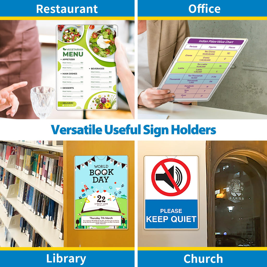 VAIIGO Magnetic Sign Holder 8.5 x 11 Wall Sign Holder 5Pack, Rigid Plastic Door Sign Holder Magnetic Frame with Magnetic Tapes and Adhesive Tapes, Adhesive Display Frame for Fridge Window Wall Display
