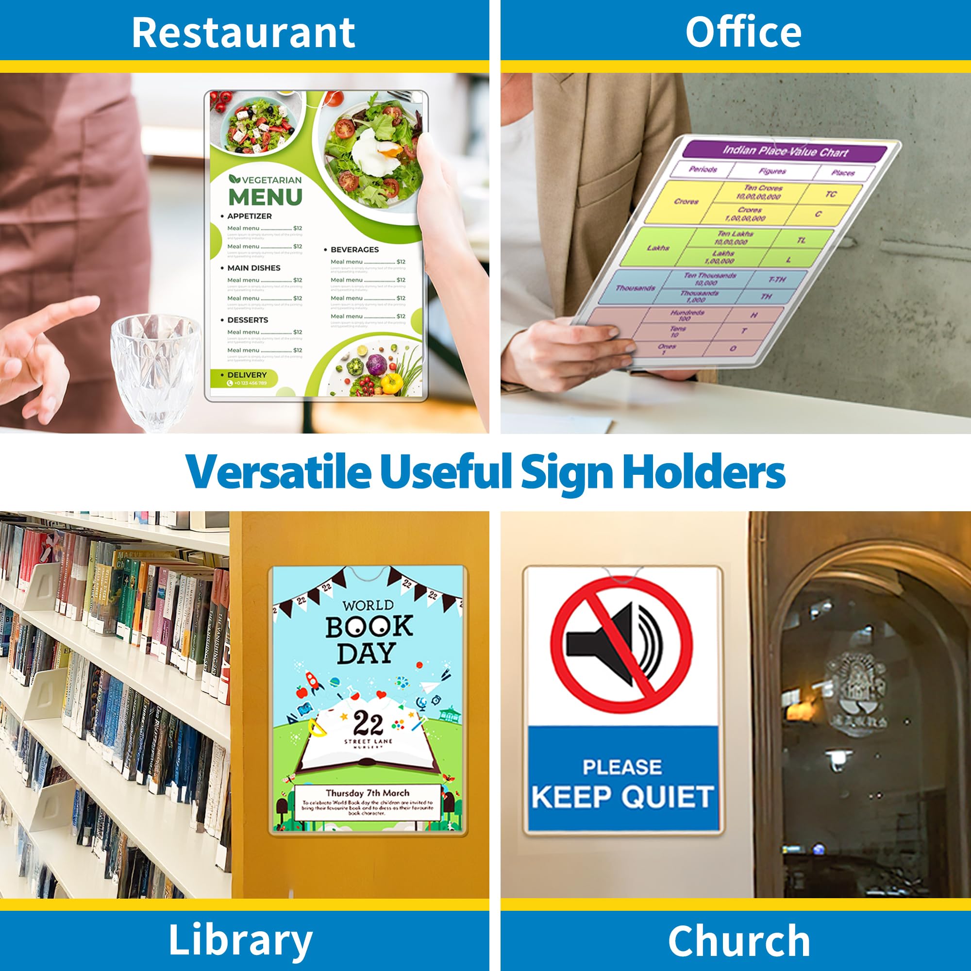 VAIIGO Magnetic Sign Holder 8.5 x 11 Wall Sign Holder 5Pack, Rigid Plastic Door Sign Holder Magnetic Frame with Magnetic Tapes and Adhesive Tapes, Adhesive Display Frame for Fridge Window Wall Display