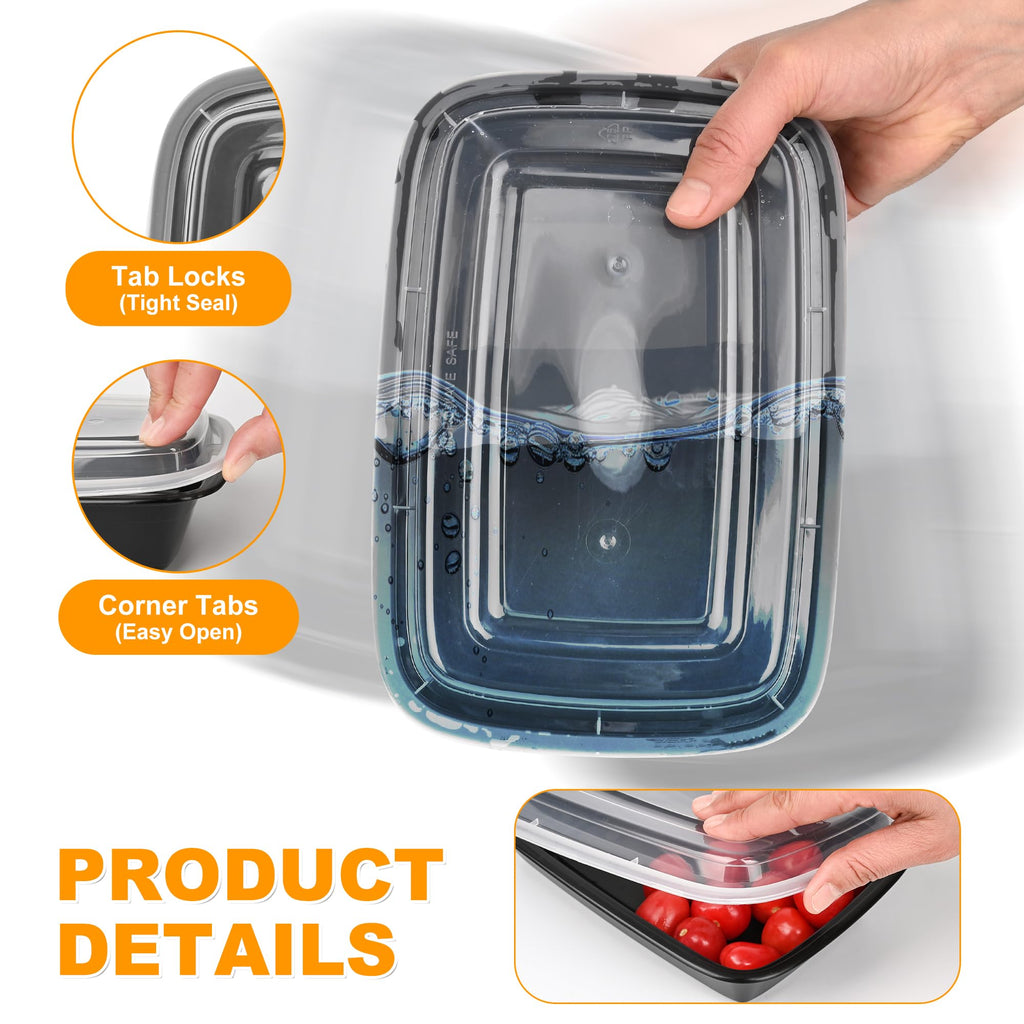 28oz Plastic Meal Prep Containers with Lids, 25 Pack Leakproof Food Prep Containers, Stackable BPA-Free Take Out Food Containers for Restaurant, Kitchen, Microwave/Dishwasher Safe