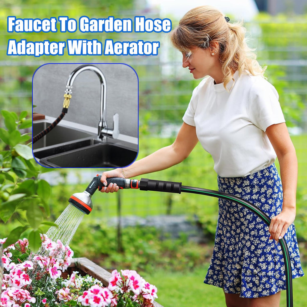 Faucet to Garden Hose Adapter with Aerator, Swivel Aerator Adapter to Connect Garden Hose, Faucet Adapter Kit for Bathroom/Kitchen, 3/4" GHT Thread Chrome