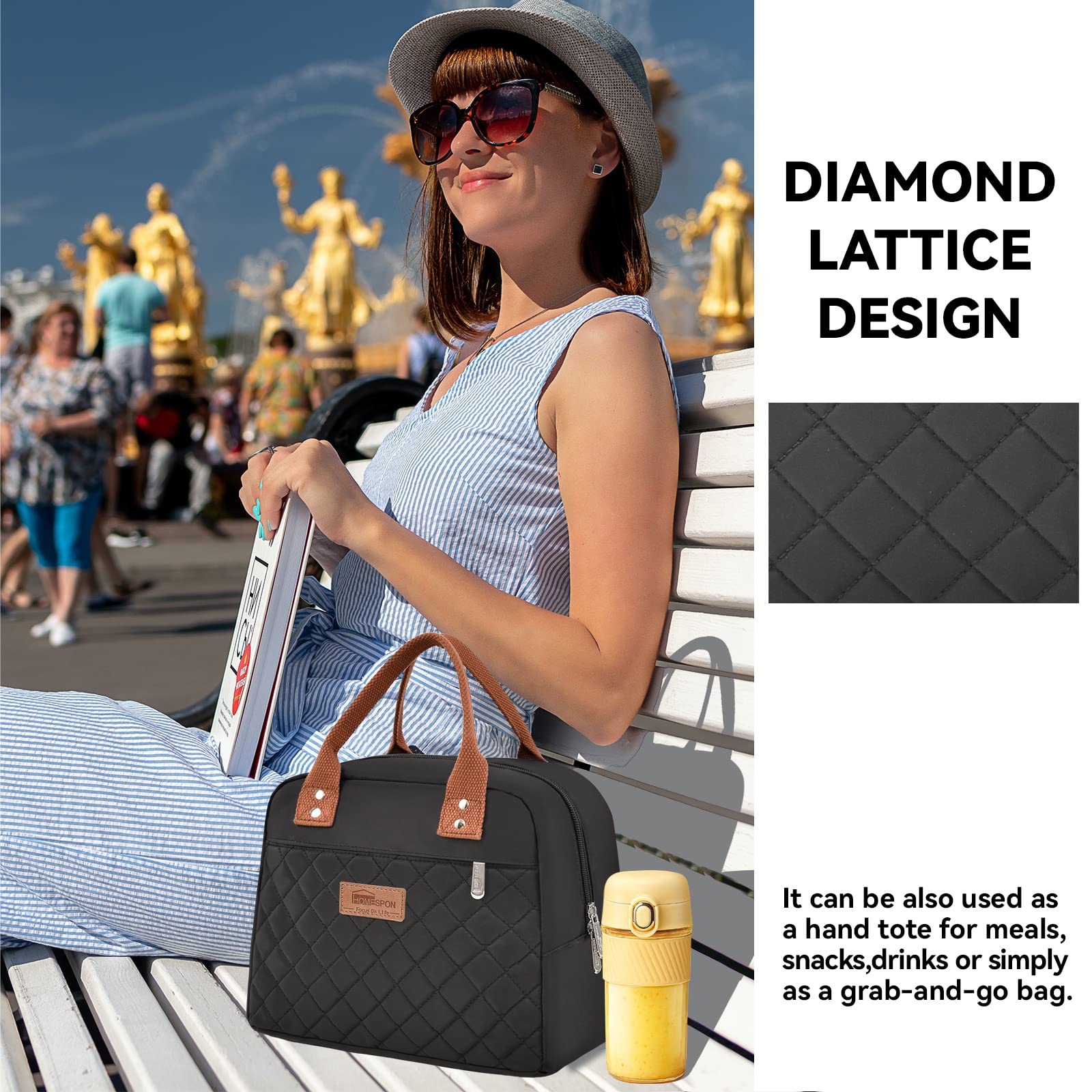 HOMESPON Insulated Lunch Bag for Women Men Adults Lunch Tote with Front Pocket Lunch Box Container Cooler Bag for Work Picnic
