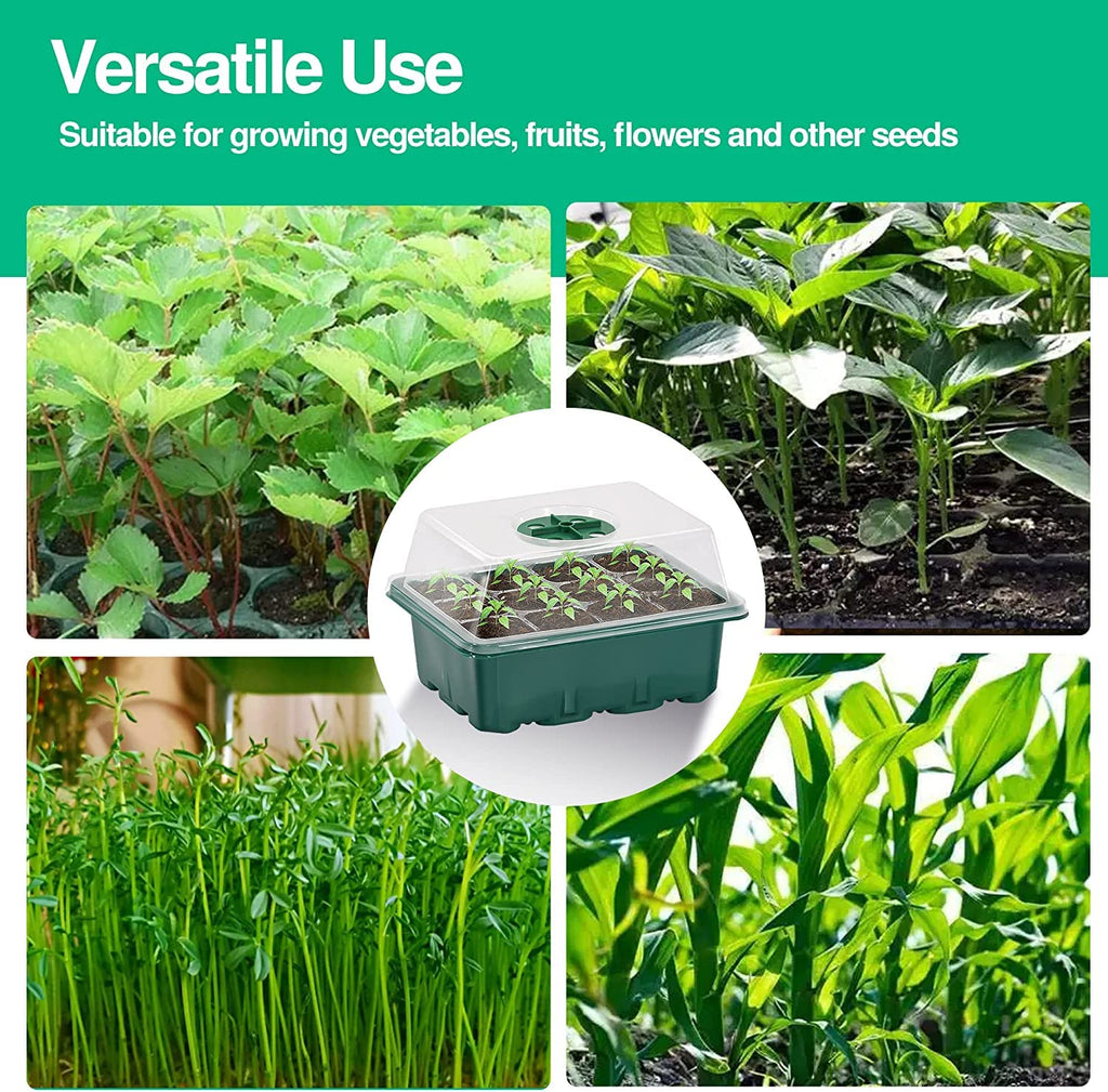 10 Packs Seed Starter Tray Seedling Tray (12 Cells Per Tray) Humidity Adjustable Plant Starter Kit with Dome and Base Greenhouse Grow Trays for Seeds Growing Starting