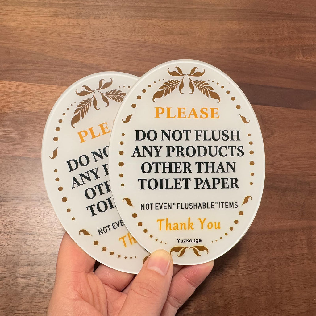 4 Pack Do Not Flush Sign, 5” x 4” Thick Acrylic Self-Adhesive Warning Sign for Bathroom, Easy to Install