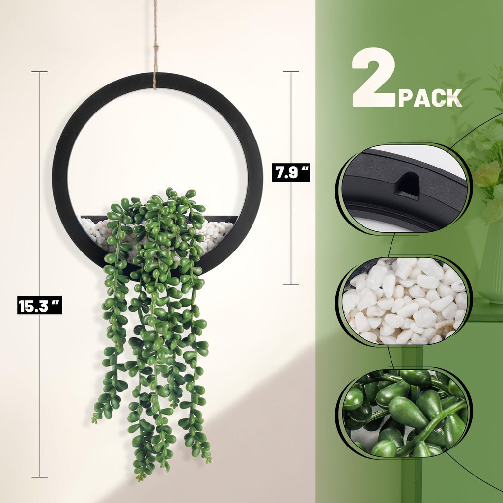 Der Rose 2Pcs Fake Hanging Plants Artificial Succulents Faux Hanging Plants in Black Pots for Bathroom Home Boho Kitchen Office Wall Decor Living Room Indoor