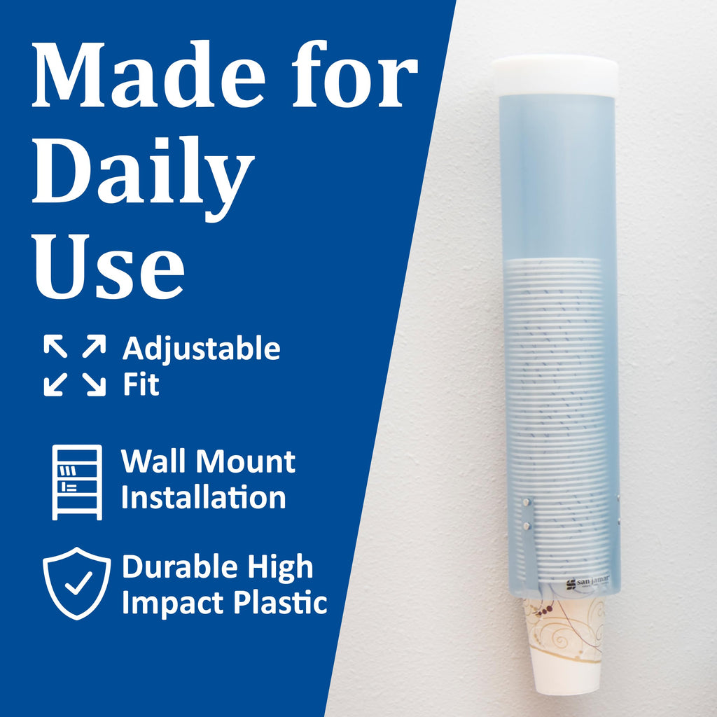 San Jamar Cup Dispenser, Pull Down Storage for Water Cooler Cups in Commercial Setting, Compatible with 4-10 Oz Cups, 1 Count, Frosted Blue