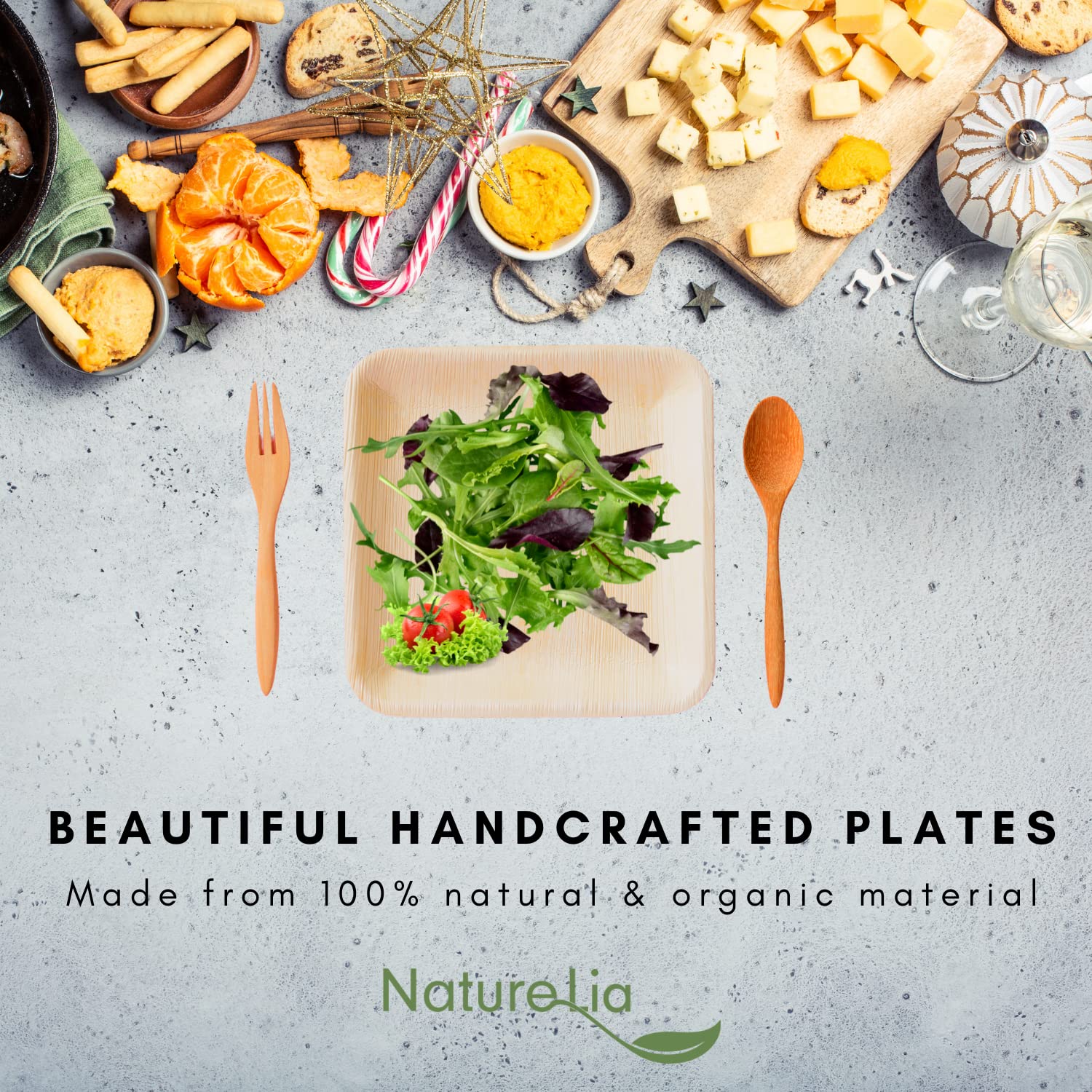 Naturelia Areca Palm Leaf Spoons (50, 14cm) | Elegant, 100% Biodegradable, Natural & Eco Friendly| Wedding, Party, Picnic & Event Spoons