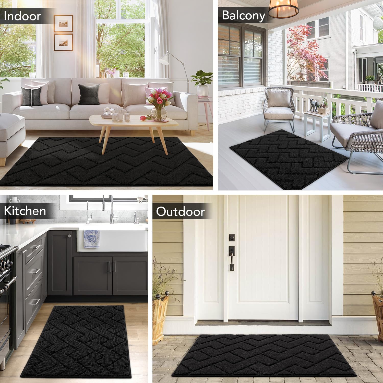 hicorfe Indoor Door Mat,20"x31.5"Non Slip Door Mats,Front Back Doormat Rubber Backing,Absorbent Resist Dirt Floor Mats Low-Profile Entrance Rug Washable Inside Entryway(Black)