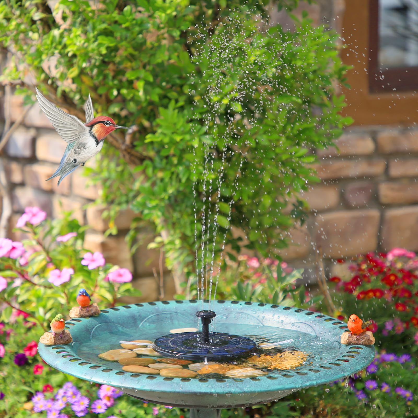 AMZtime Solar Fountain Pump 1W Bird Bath Fountain, Solar Powered Water Fountain with 8 Nozzle Set & 4 Fixer, Solar Fountain Pump for Bird Bath, Garden, Pond, Pool