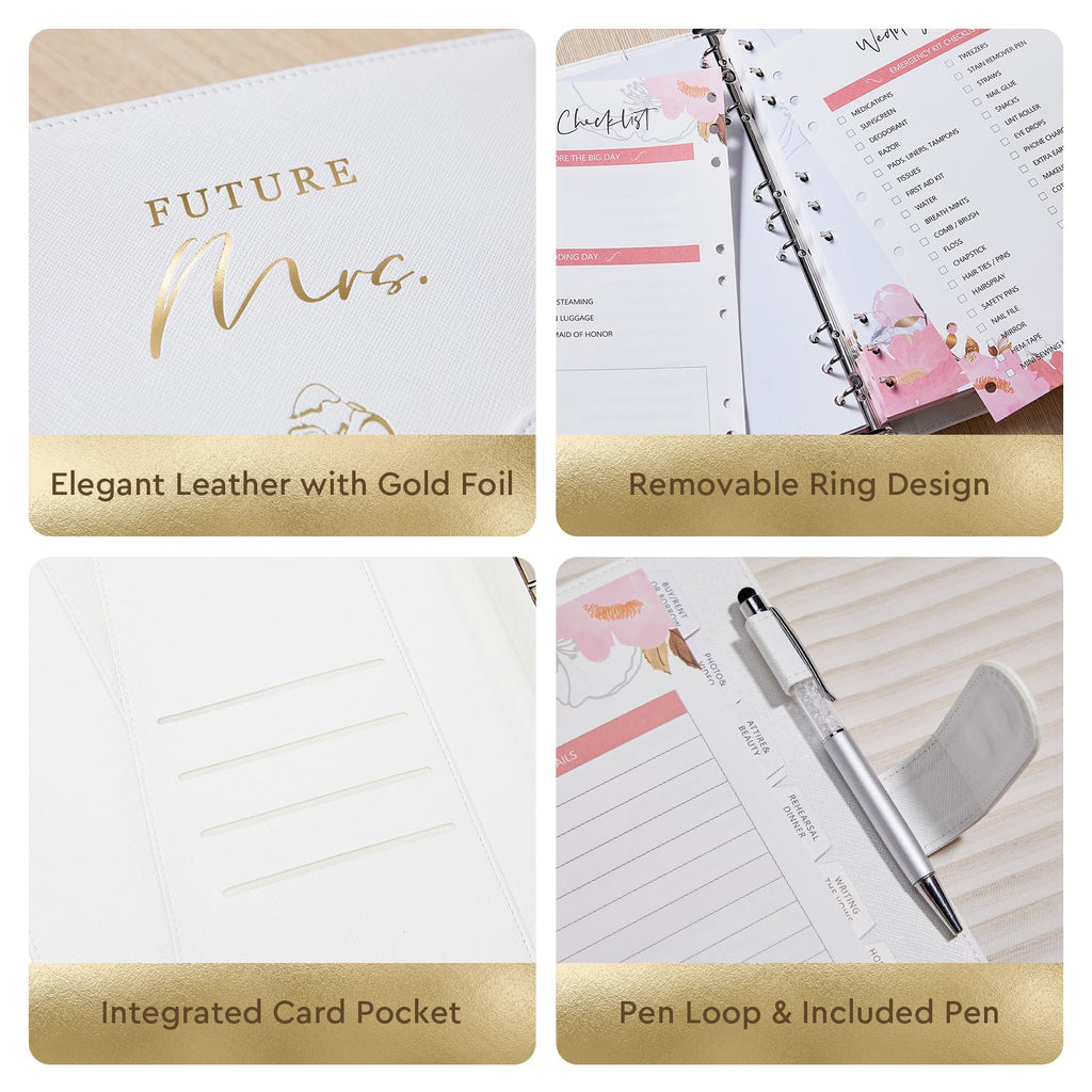 AW BRIDAL Future Mrs Wedding Planning Book and Organizer Gift Set, Destination Wedding Planners, White Proposal Planner Gift for Bride to Be and Engaged Couple, Cool Engagement Gifts for Her