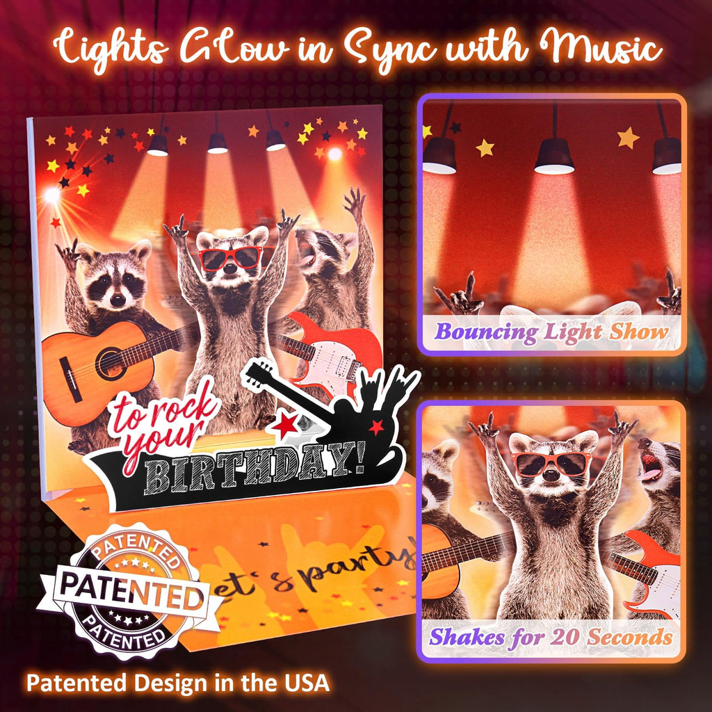 FITMITE Birthday Cards, Funny MUSICAL&SHAKING Raccoon Pop-up Greeting Card Birthday Gifts for Women Men Husband Wife Kids