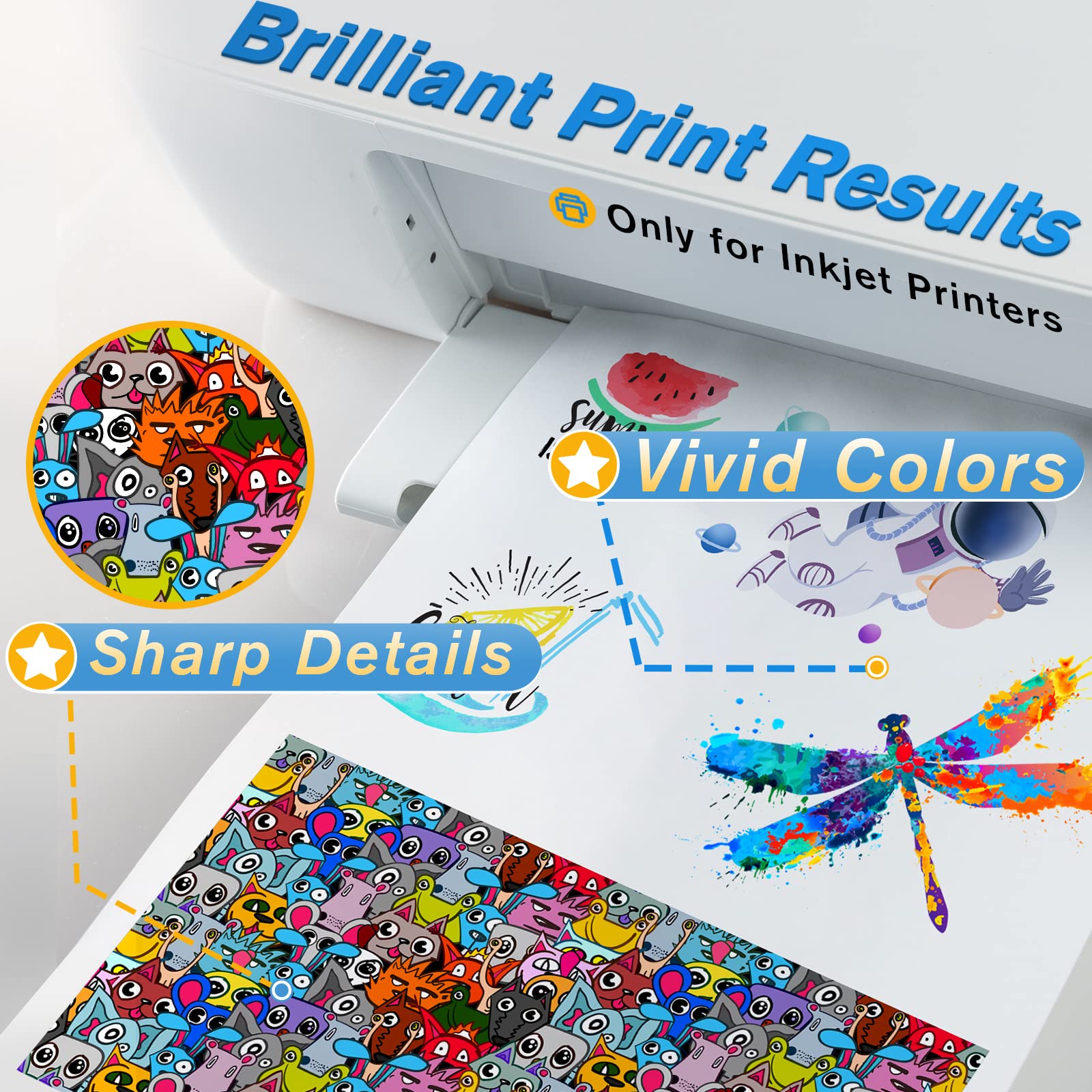 Koala 25 Sheets Waterslide Decal Paper for Inkjet Printer - White 8.5x11 Inch Water Slide Transfer Paper for DIY Tumblers, Mugs, Glasses