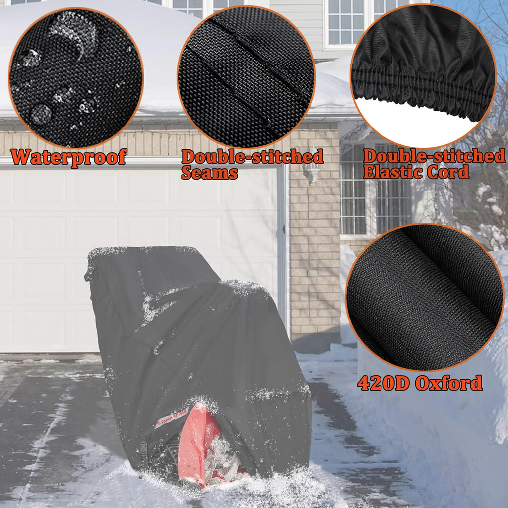 Snow Thrower Cover Waterproof Snow Blower Cover 420D Oxford with Windproof Buckles and Elastic Cord for Outdoor Electric All Weather Protection 54" Lx43 Hx32 W