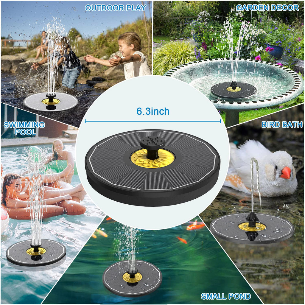 Yzert Solar Bird Bath Fountains, Upgraded Glass Panel Solar Fountain Pump for Bird Bath Small Ponds Pool Outdoor, 3.5W Solar Water Fountain with 4 Fixed Pipes 7 Nozzles(Black)