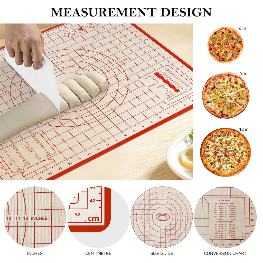 Silicone Baking Mat,28in×20in & 16in×12in Pastry Mat,Measuring Non-Slip Dough mat Mats for Baking,Kneading Dough,Table Mats Red (2Pack)
