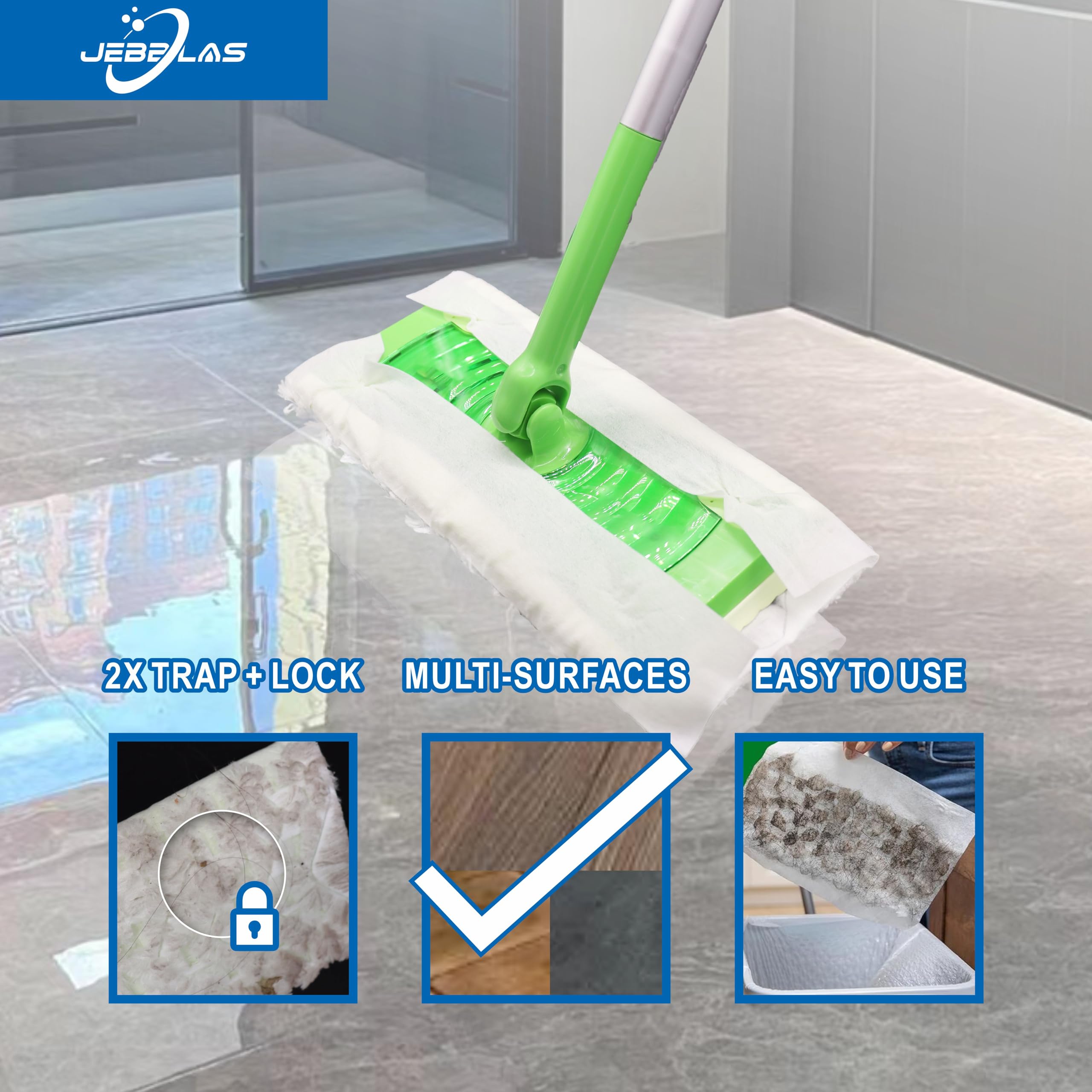 JEBBLAS Pet Dry Sweeping Cloth Refills Heavy Duty Mop Pads Multi Surface Refills for Floor Mopping and Cleaning,Disposable Sweeping Cloth for Standard Sweeper, Pack of 60 Pcs