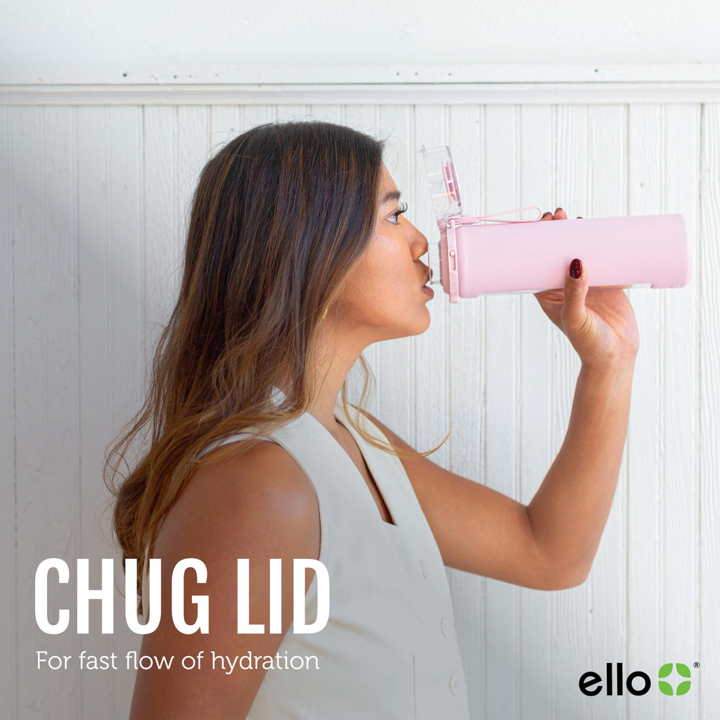 Ello Syndicate 20oz Reusable Glass Water Bottle with One-Touch Leak Proof Flip Lid, Protective Non-Slip Silicone Sleeve, Carry Loop for Coffee, Tea and Water, BPA-free, Dishwasher Safe, Cashmere Pink
