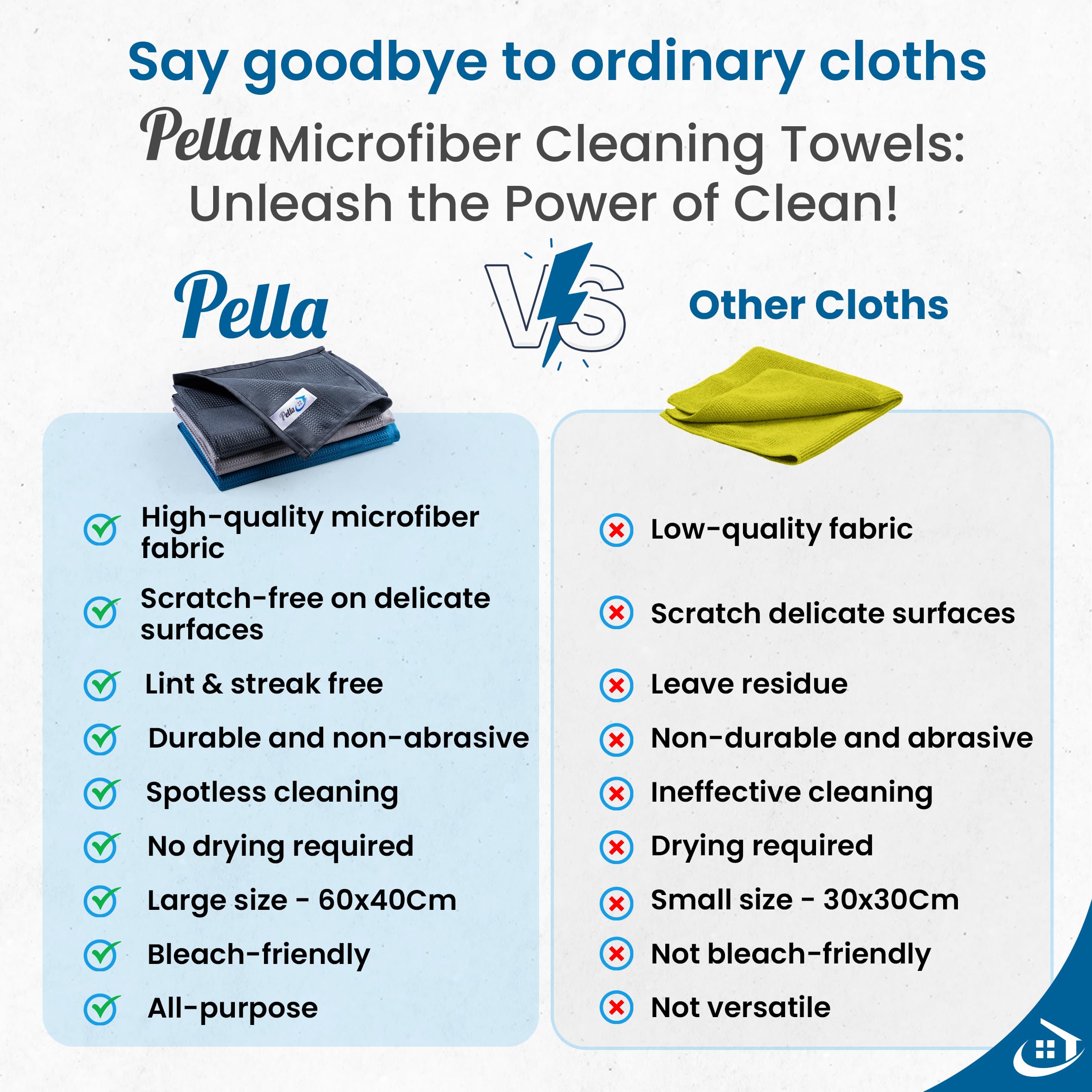 Pella Microfiber Cleaning Cloth | All Purpose, Absorbent Washcloth | Large Microfiber Towel for Cars, Kitchen, Window | Lint-Free, Scratch-Free Glass Cleaning Cloth, 23”X15” (Pack of 3)