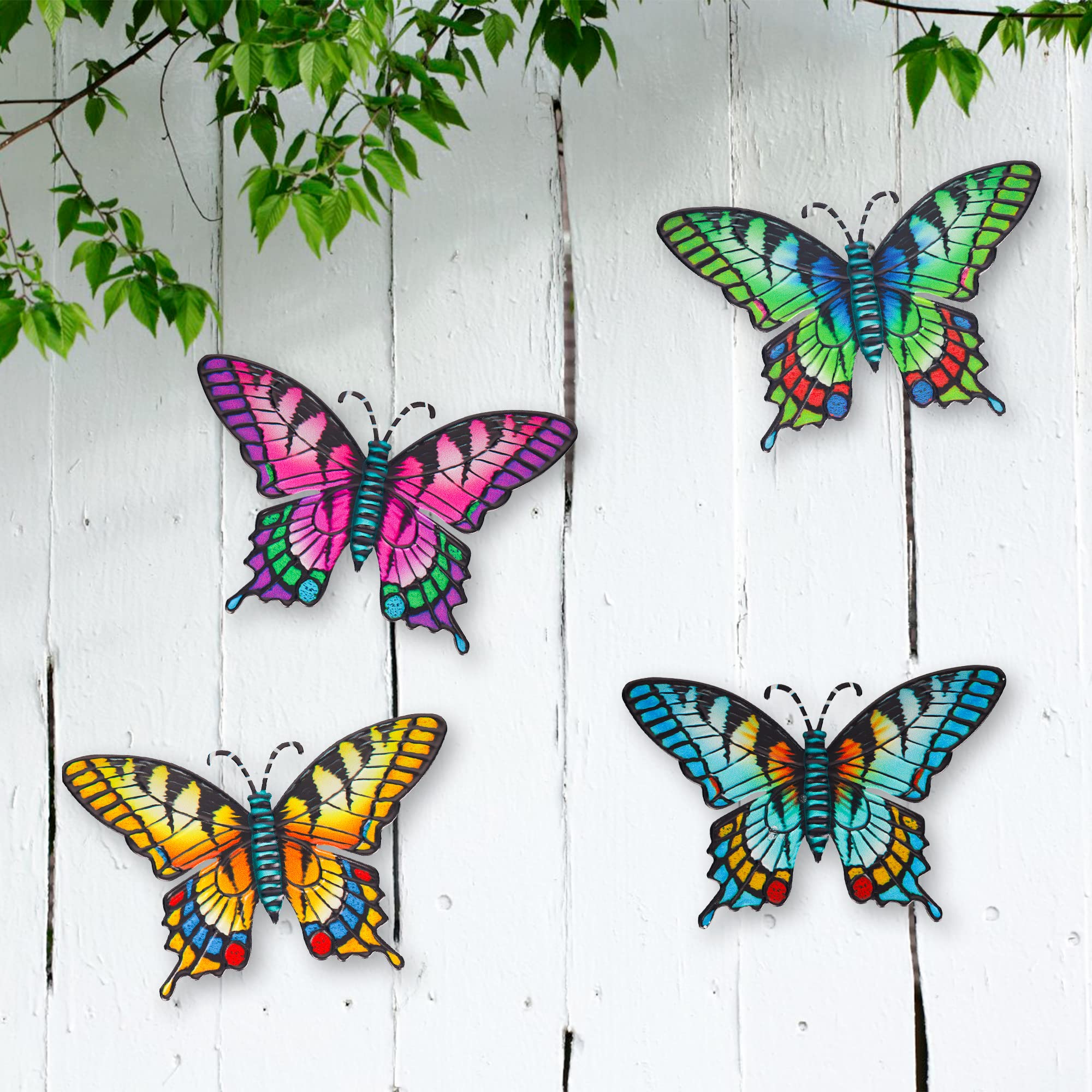 FUSOTO 4Pcs Metal Butterfly Wall Art, Large 3D Outdoor Decor Garden Decorations, Metal Butterfly Wall Decorations, Fence Decor Hanging Indoors and Outdoors for Home, Patio, Room