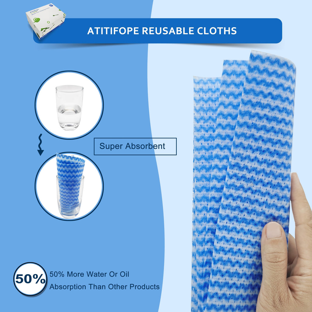Atitifope Multi-Use Reusable Cloths - Heavy Duty Wipes for Kitchen, Bathroom & Car (50 Count (Pack of 2))