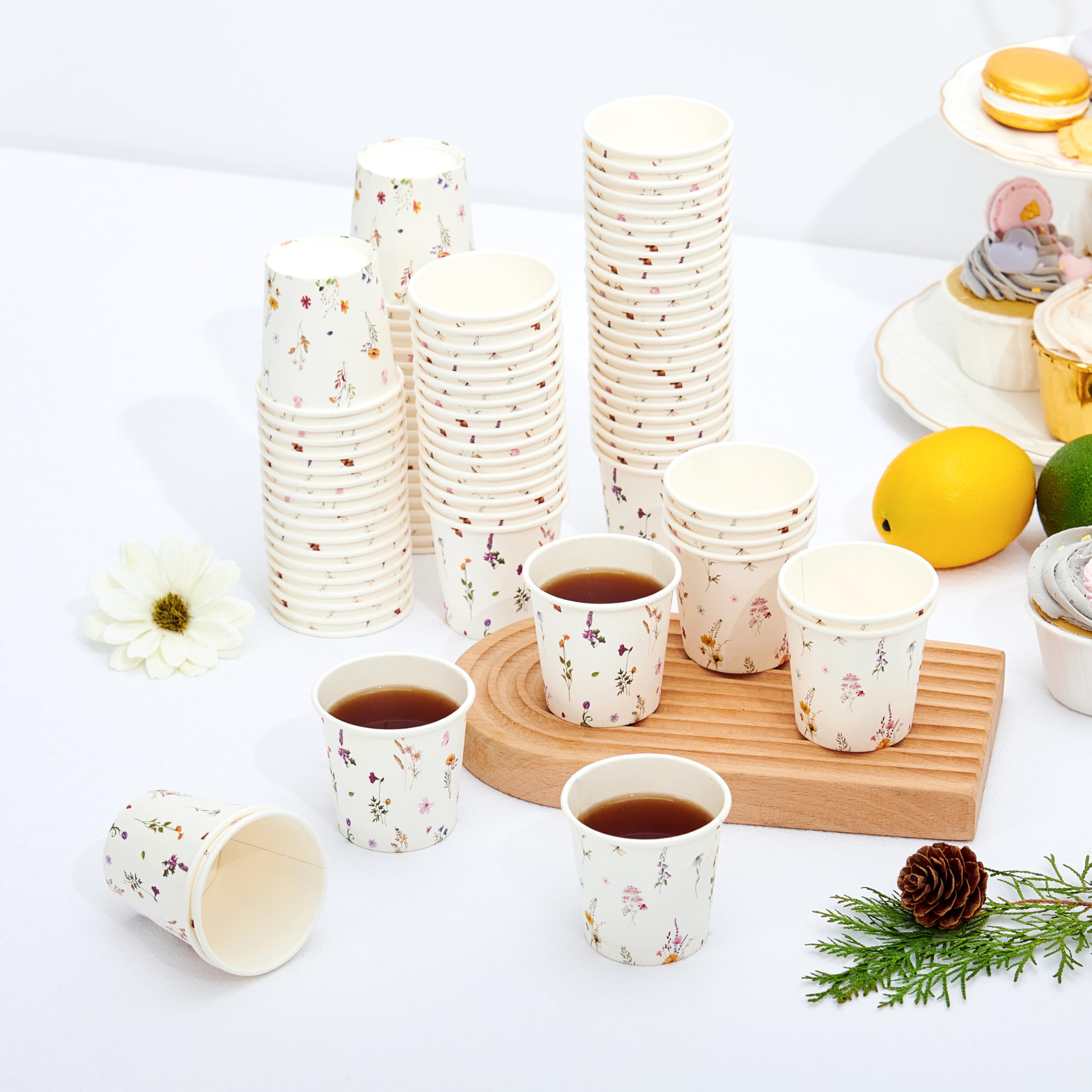 Crisky 150 Pack Paper Bathroom Cups 3oz Disposable, Elegant Design Floral Small Mouthwash Cups, Hot/Cold Beverage Coffee, Dessert for Birthday Parties, Home-use, Picnics, Ceremonies Any Events