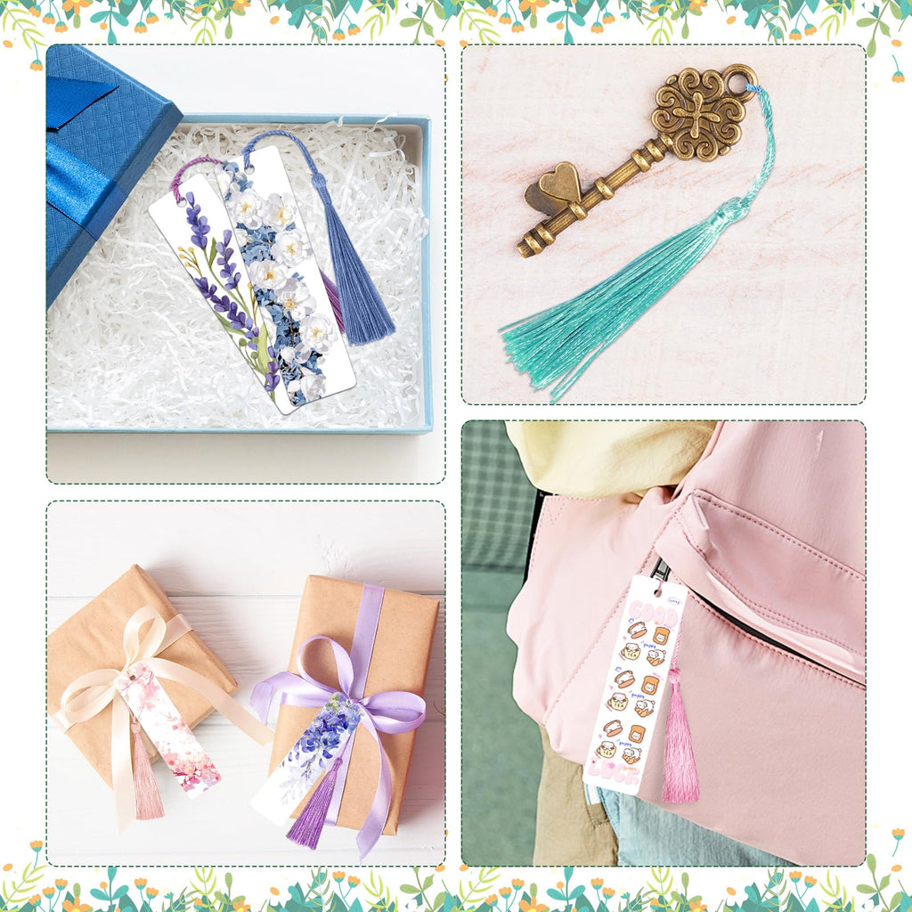 30 Pcs Sublimation Blank Bookmark, Heat Transfer Metal Aluminum Sublimation Bookmarks DIY Bookmark Bulk with Colorful Tassels and Self-Sealing Bags for Crafts Birthday Wedding