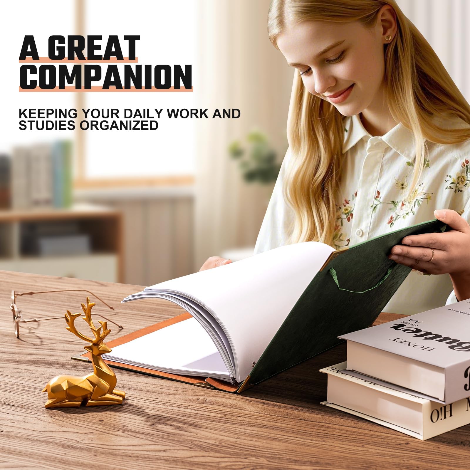 Ovesmusl Leather 3 Ring Binder Fits 8.5"x11" Letter Size Paper, 1 Inch Round Ring Binder Holds 200 Sheets, Notepad Paper Cover Loose Leaf Organizer, Brown Tree