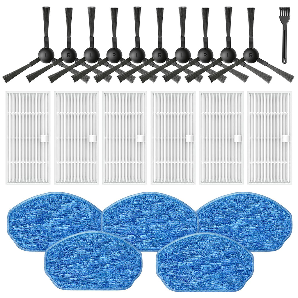 Replacement Parts for MAMNV, ZCWA, MANVINS G20, GTTVO, ONSON BR150/BR151 Robot Vacuum Accessories Kit - 6 Filters, 5 Mop Pads, 10 Side Brushes