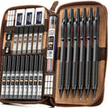 Nicpro 30PCS Black Metal Mechanical Pencils Set in Leather Case, Art Drafting Pencil 0.5, 0.7, 0.9 mm, 2mm Lead Pencil Holders for Sketching Drawing With 16 Tube (6B 4B 2B HB 2H 4H Colors)Lead Refills