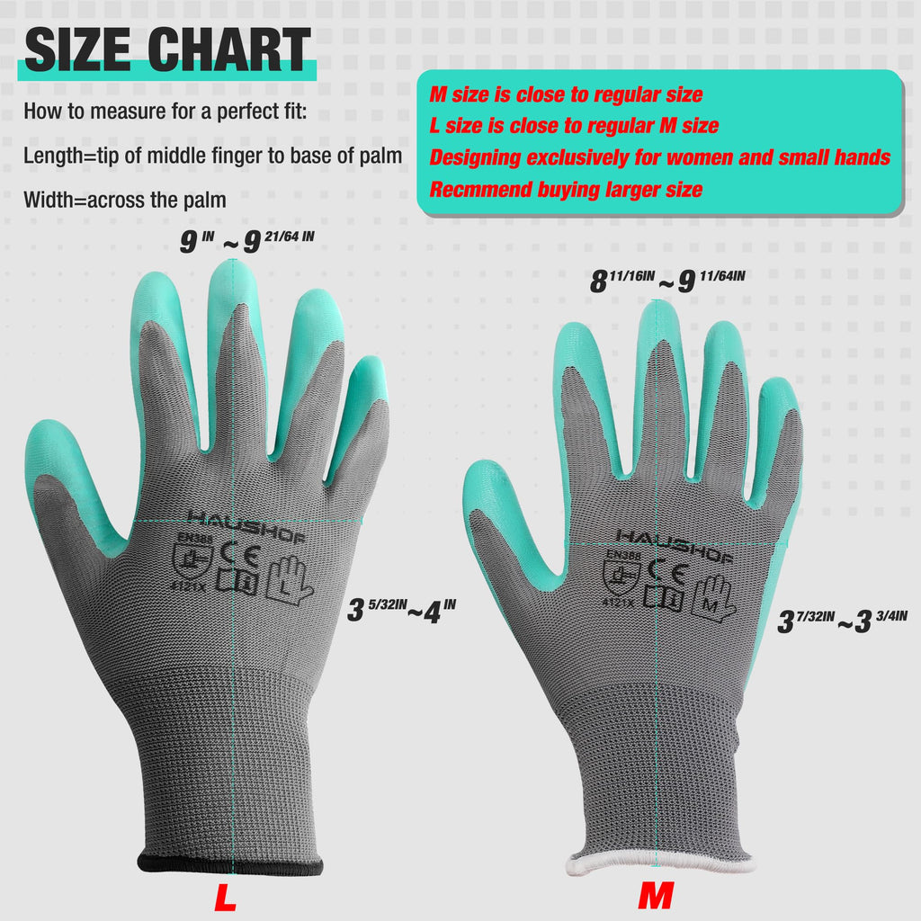 HAUSHOF 6 Pairs Garden Gloves for Women, Nitrile Coated Working Gloves, for Gardening, Restoration Work, Pink & Green, M