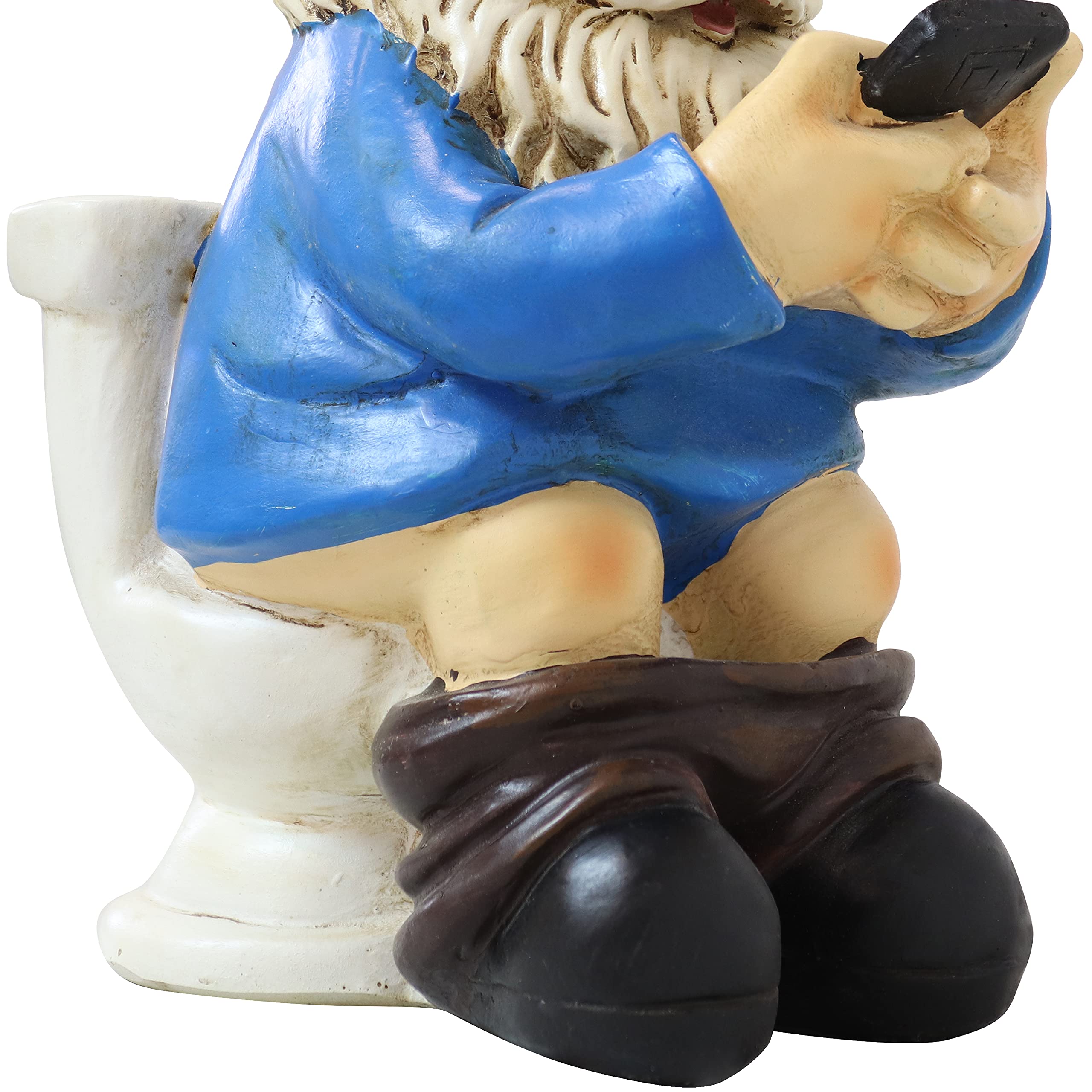Sunnydaze 9.5" Cody The Funny Garden Gnome - Outdoor Gnome on The Throne Reading His Phone - Yard, Patio, Lawn, and Outdoor Decor