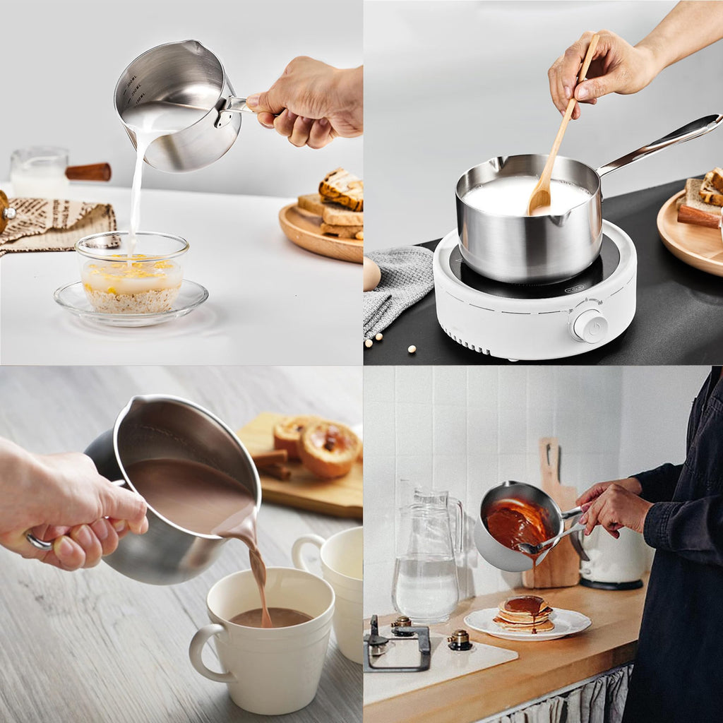 BOHK 0.3 Quart Small Stainless Steel Saucepan Nonstick Sauce Pan Handy Butter Warmer Pot with Pour Spout (300 ml)