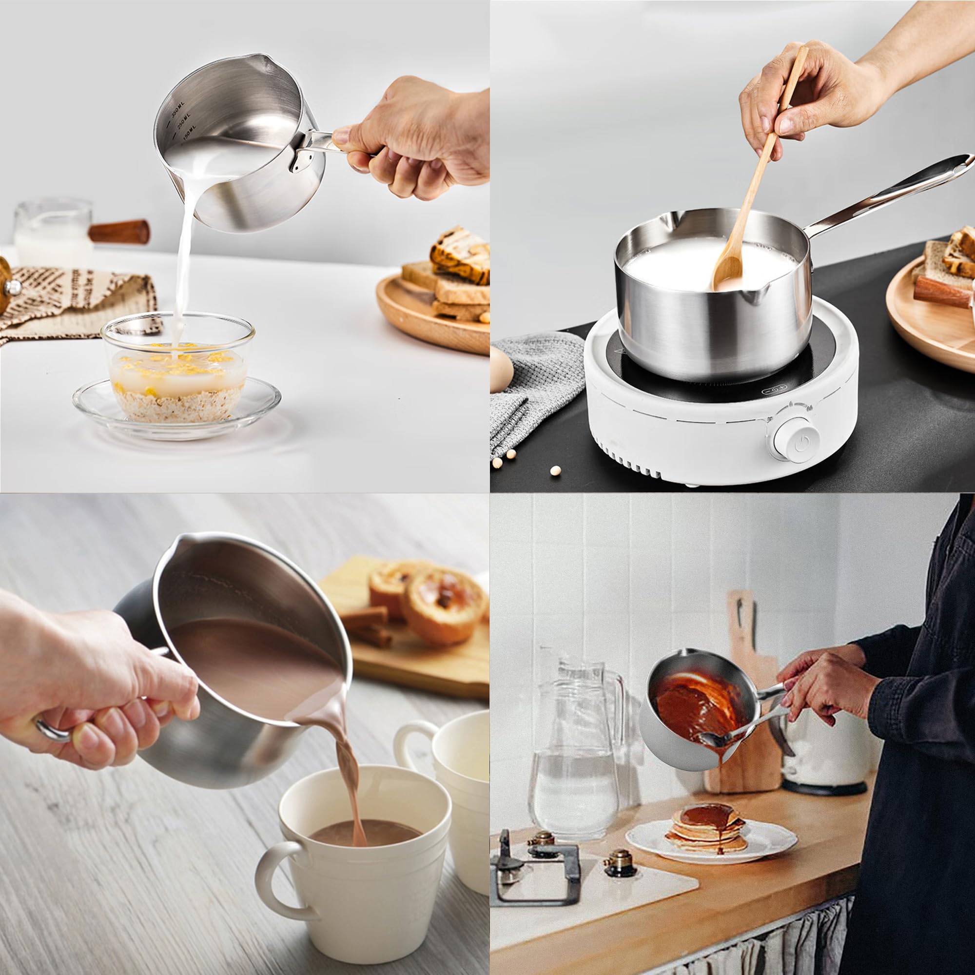 BOHK 0.3 Quart Small Stainless Steel Saucepan Nonstick Sauce Pan Handy Butter Warmer Pot with Pour Spout (300 ml)