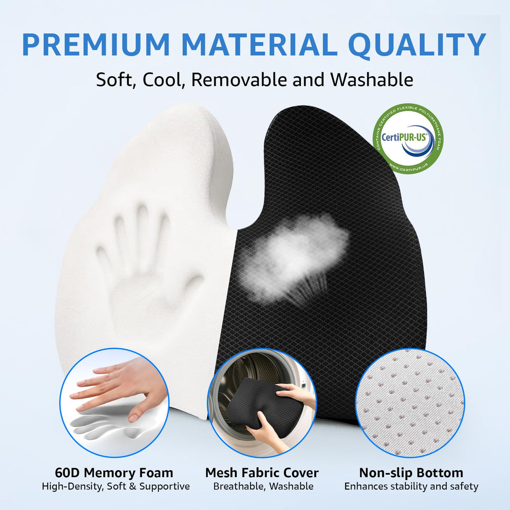Comfortable Seat Cushions for Office Chairs, Coccyx Cushion for Tailbone Pain Relief - 19" W x 17" Extra Large Ergonomic Memory Foam Chair Seat Cushion with Removable Cover (Black and Extra Cover)