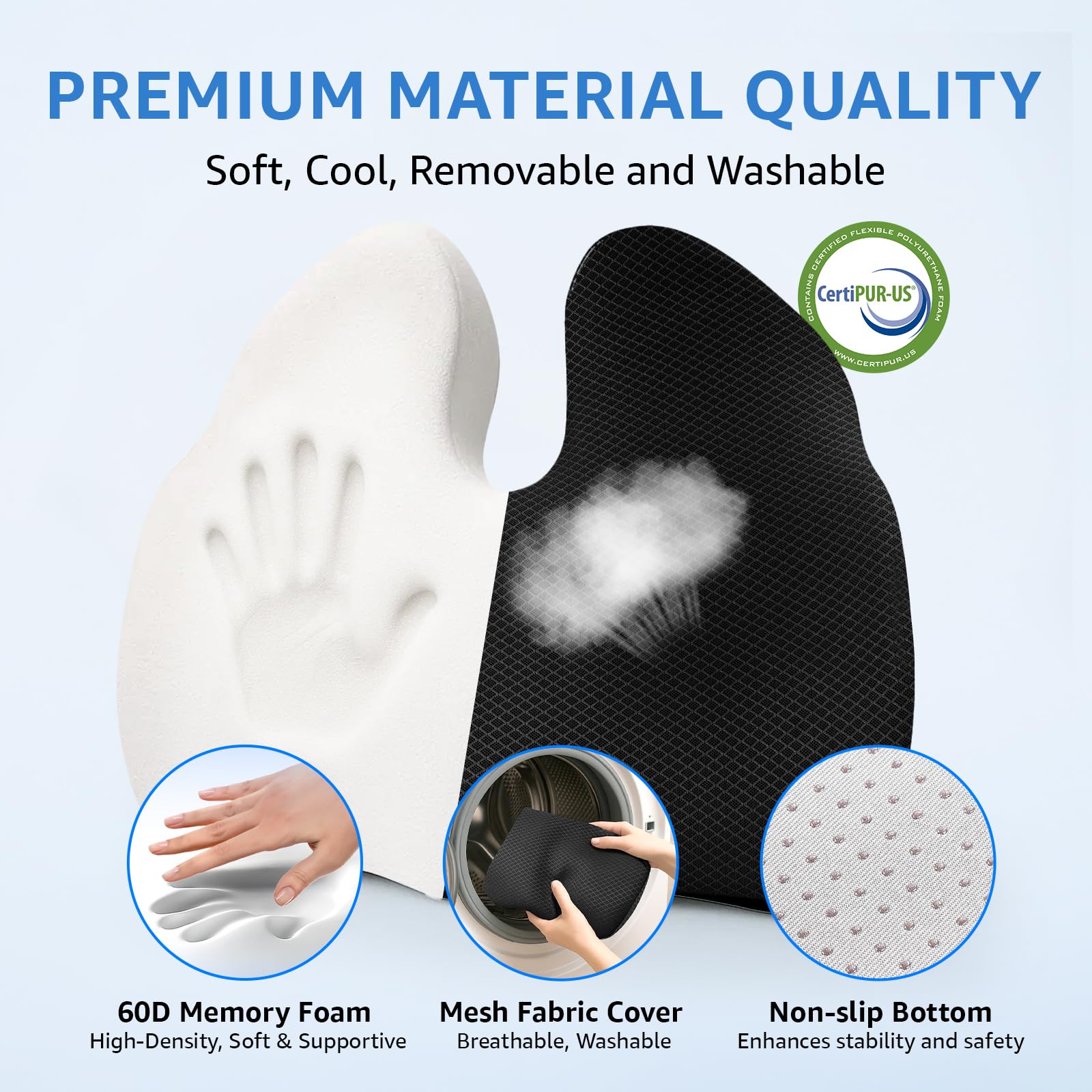 Comfortable Seat Cushions for Office Chairs, Coccyx Cushion for Tailbone Pain Relief - 19" W x 17" Extra Large Ergonomic Memory Foam Chair Seat Cushion with Removable Cover (Black and Extra Cover)
