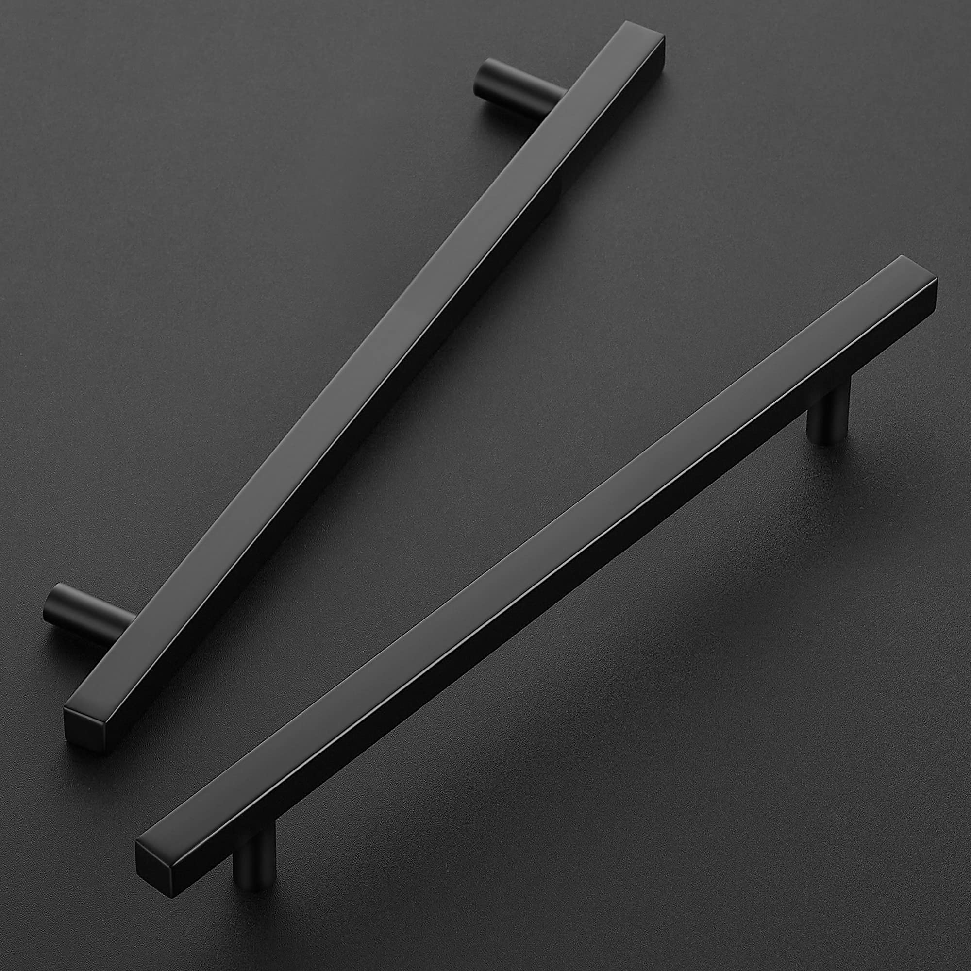 Ravinte 5 Pack 10" Square Cabinet Pulls Matte Black Stainless Steel Kitchen Cupboard Dresser Handles Cabinet Handles 10" Length, 7-1/2" Hole Center