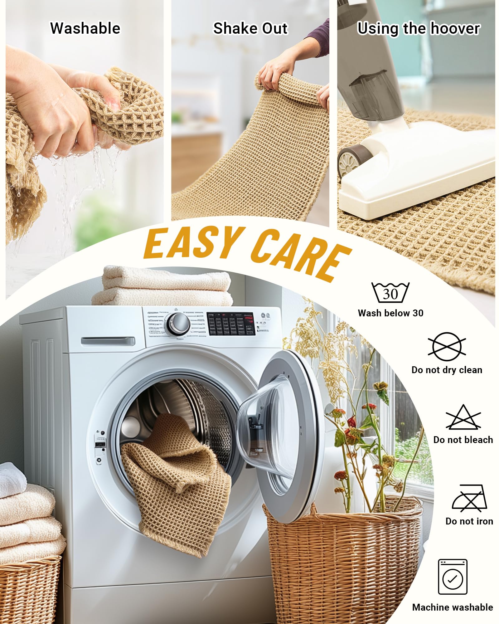 Large Waffle Bath Mat Set of 2, Non Slip Bathroom Mat Set, Ultra Absorbent Bath Mats for Bathroom Decor, Extra Soft Boho Bathroom Rugs Set, 2 Washable Bathroom Floor Mats, 20"×47" and 16"×24", Brown
