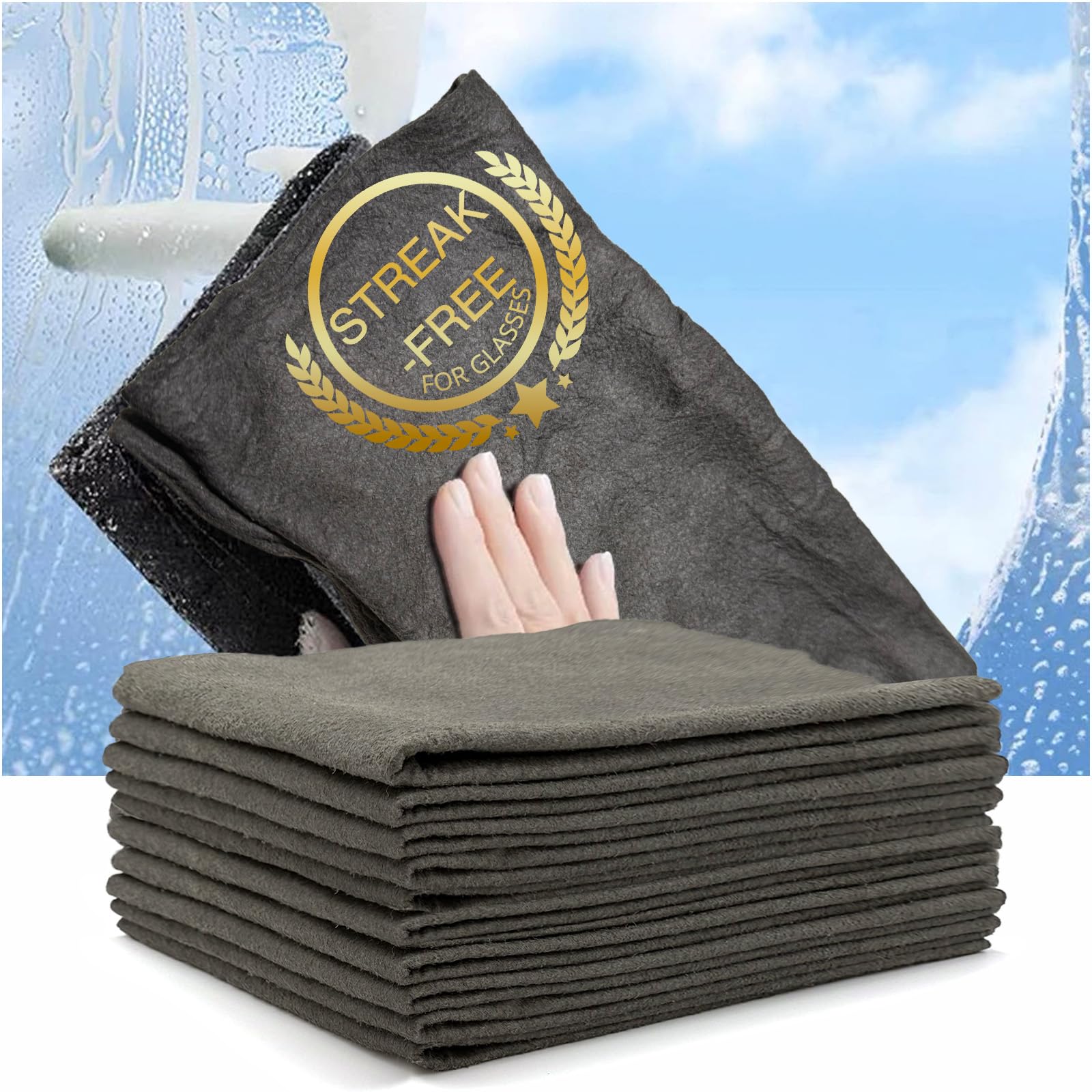 ERGONOW Magic Glass Cleaning Cloth - Streak Free, Ultra-Absorbent car Window Fog Remover, Monitor Screen, and Glasses Cleaning Towel Made from Seaweed fibers (10, 30cm x 30cm)
