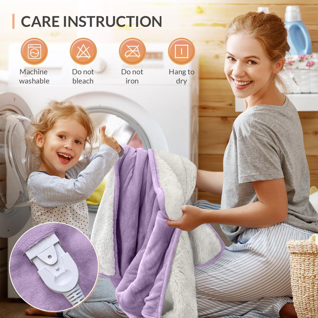 HOMLYNS LuxeHeat Heated Blanket Electric Blanket, Soft Flannel Sherpa Heated Throw, Heating Blanket with 5 Heat Settings, 3 hrs Timer Auto Shut Off (50x60 inches, Purple)