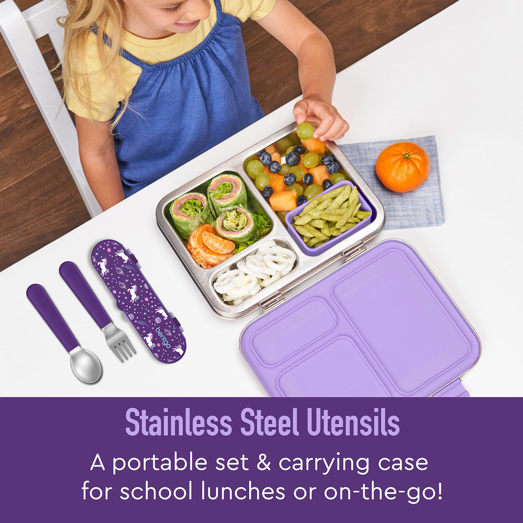 Bentgo® Kids Stainless Steel Utensil Set - Reusable Fork, Spoon & Storage Case - High-Grade BPA-Free Stainless Steel, Easy-Grip Handles, Dishwasher Safe for School Lunch, Travel & Outdoors (Unicorn)